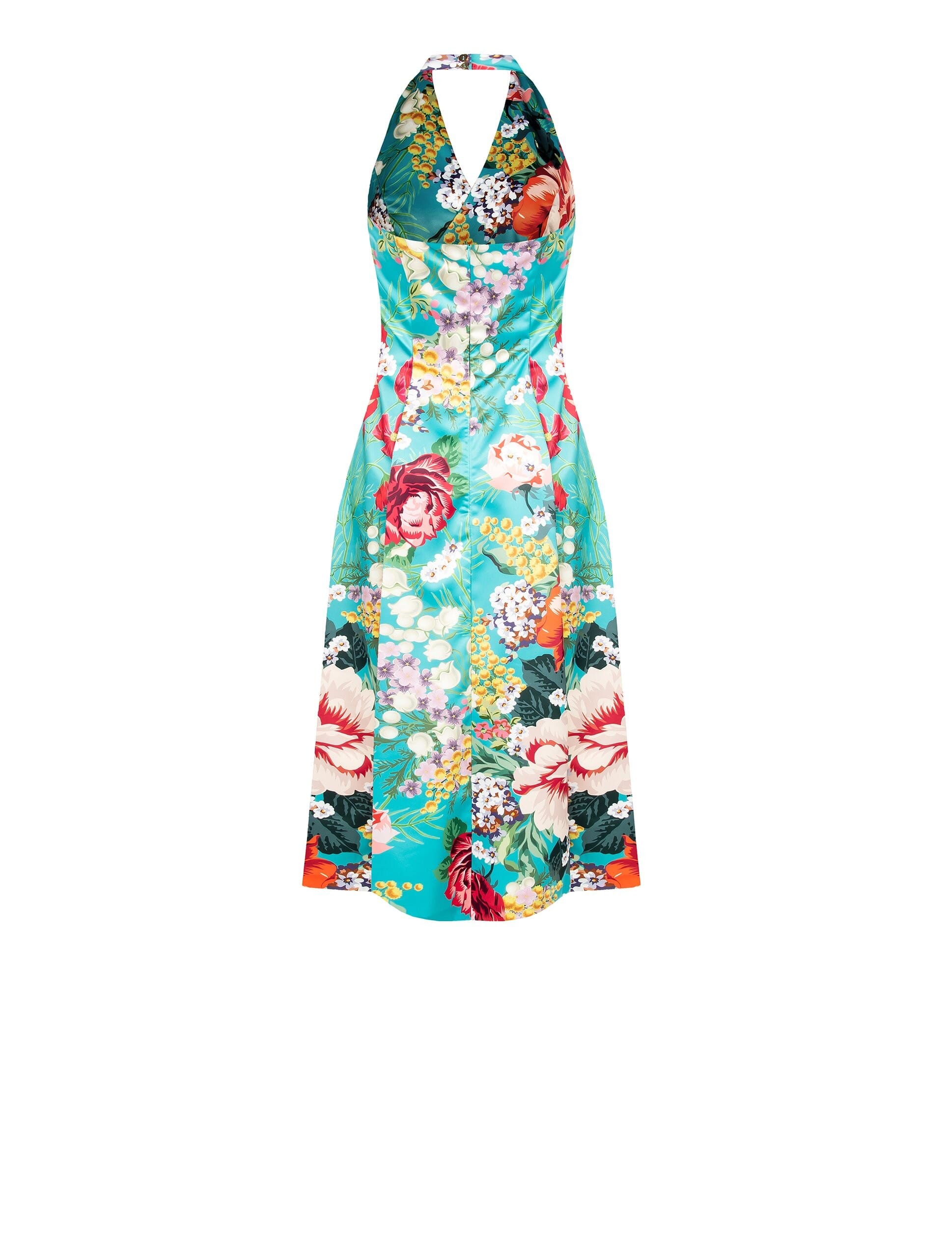 Abito Midi In Raso Duchesse A Fiori Con Schiena Scoperta E Tasche Rinascimento