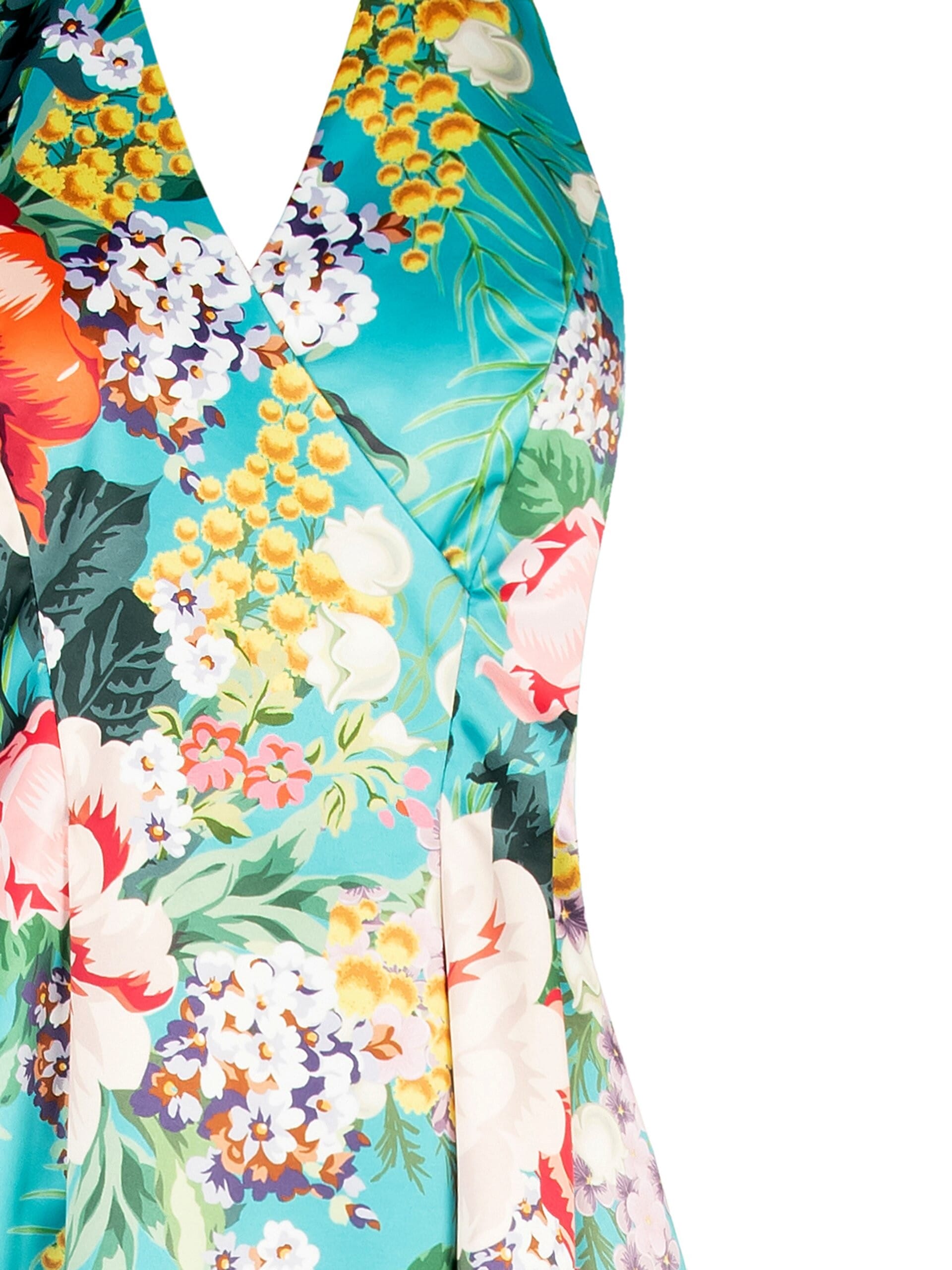 Abito Midi In Raso Duchesse A Fiori Con Schiena Scoperta E Tasche Rinascimento