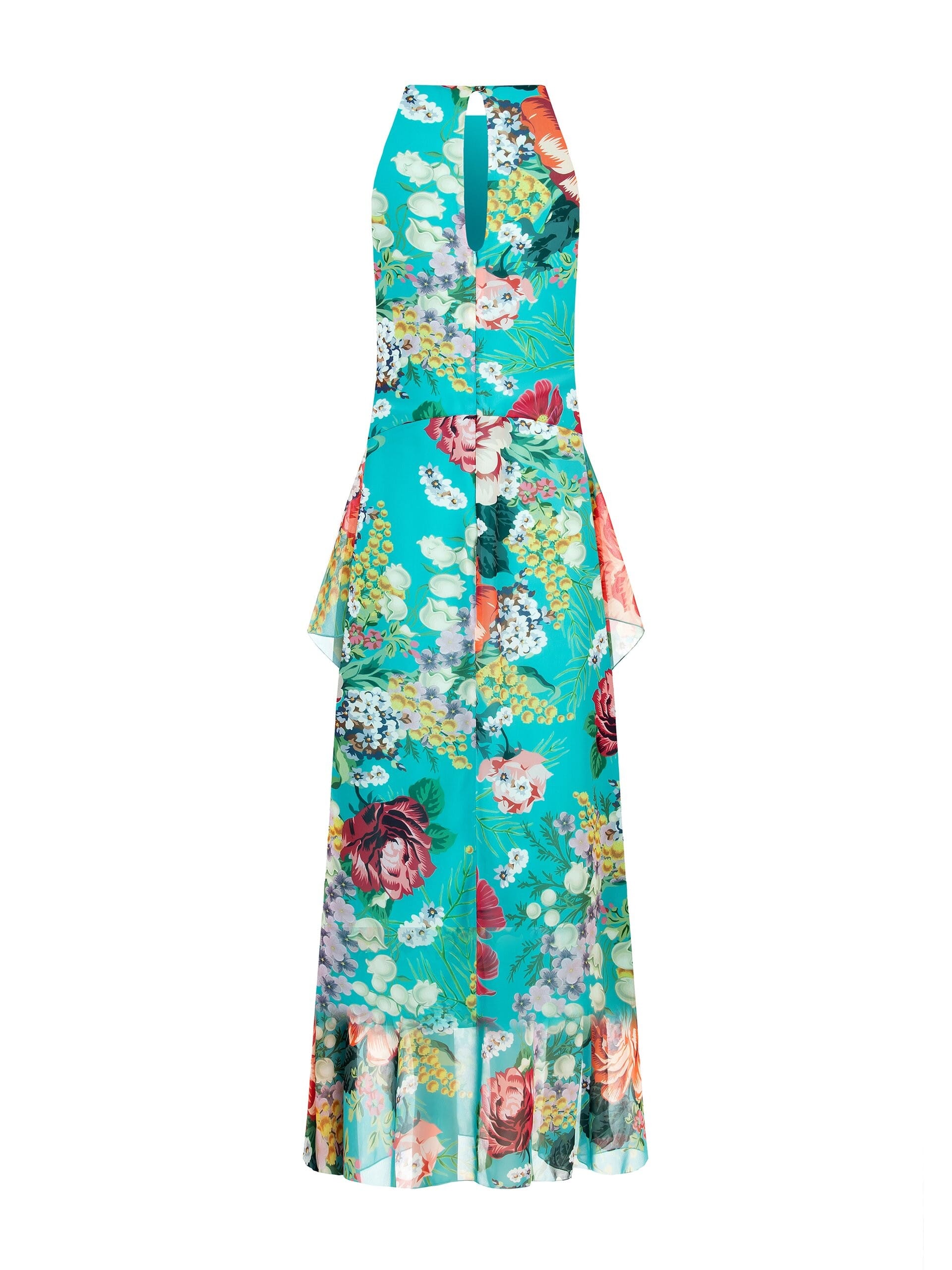 Abito Lungo In Georgette A Fiori Con Volant Sui Fianchi Rinascimento