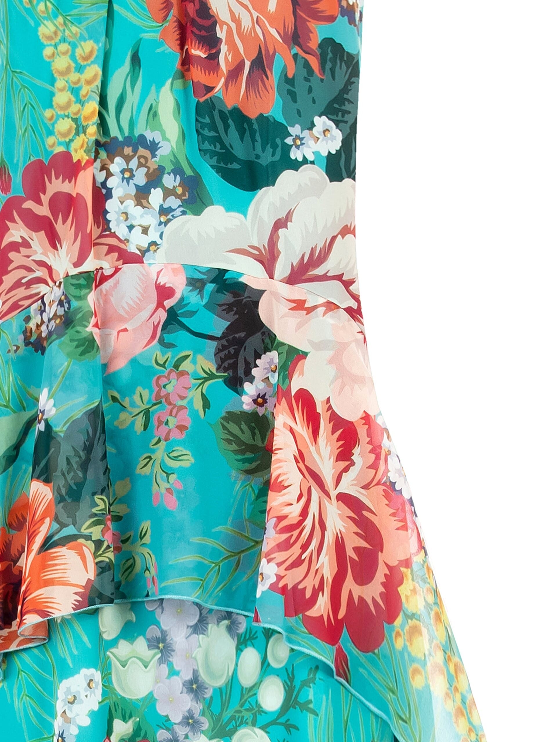 Abito Lungo In Georgette A Fiori Con Volant Sui Fianchi Rinascimento