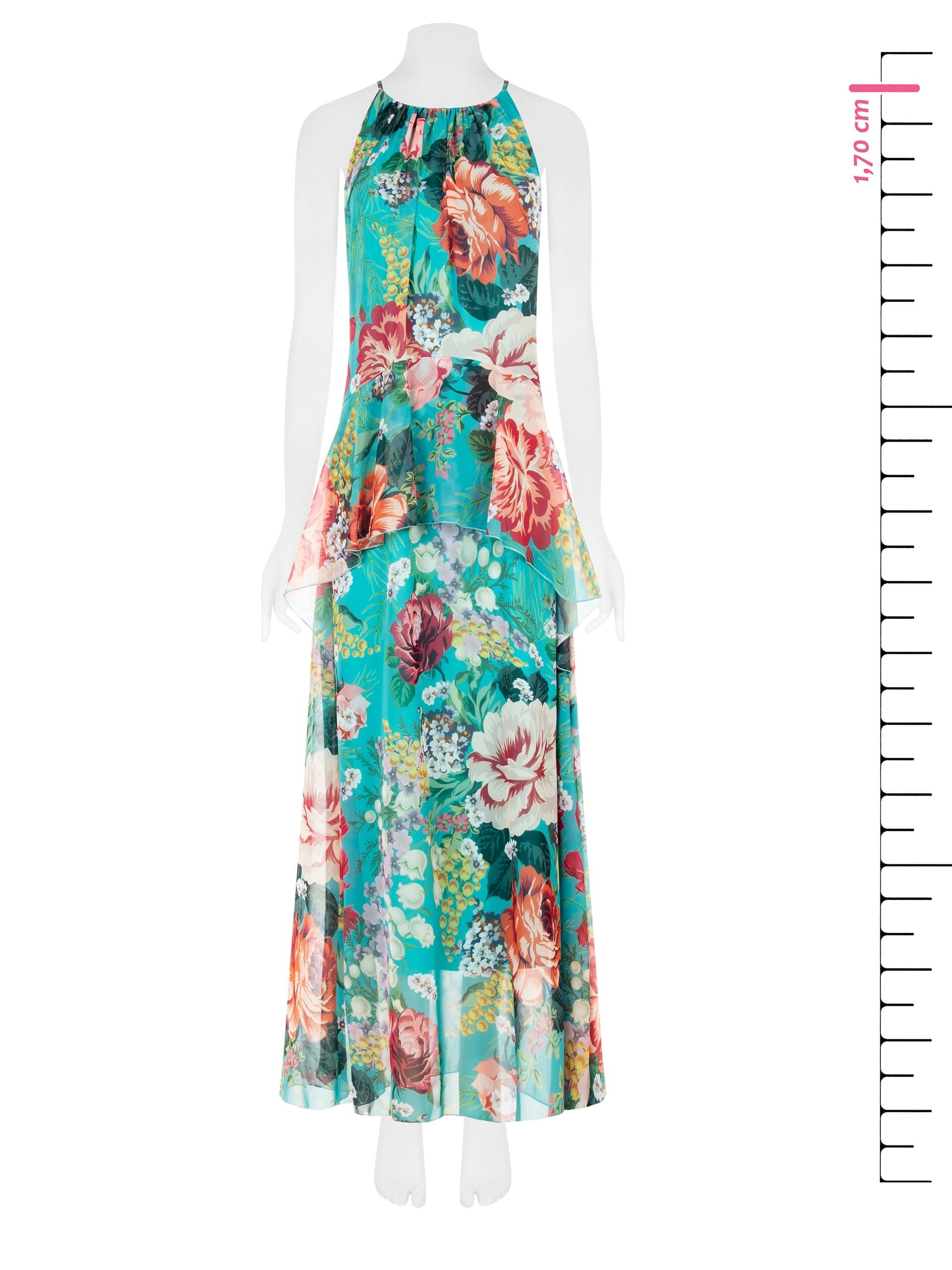 Abito Lungo In Georgette A Fiori Con Volant Sui Fianchi Rinascimento