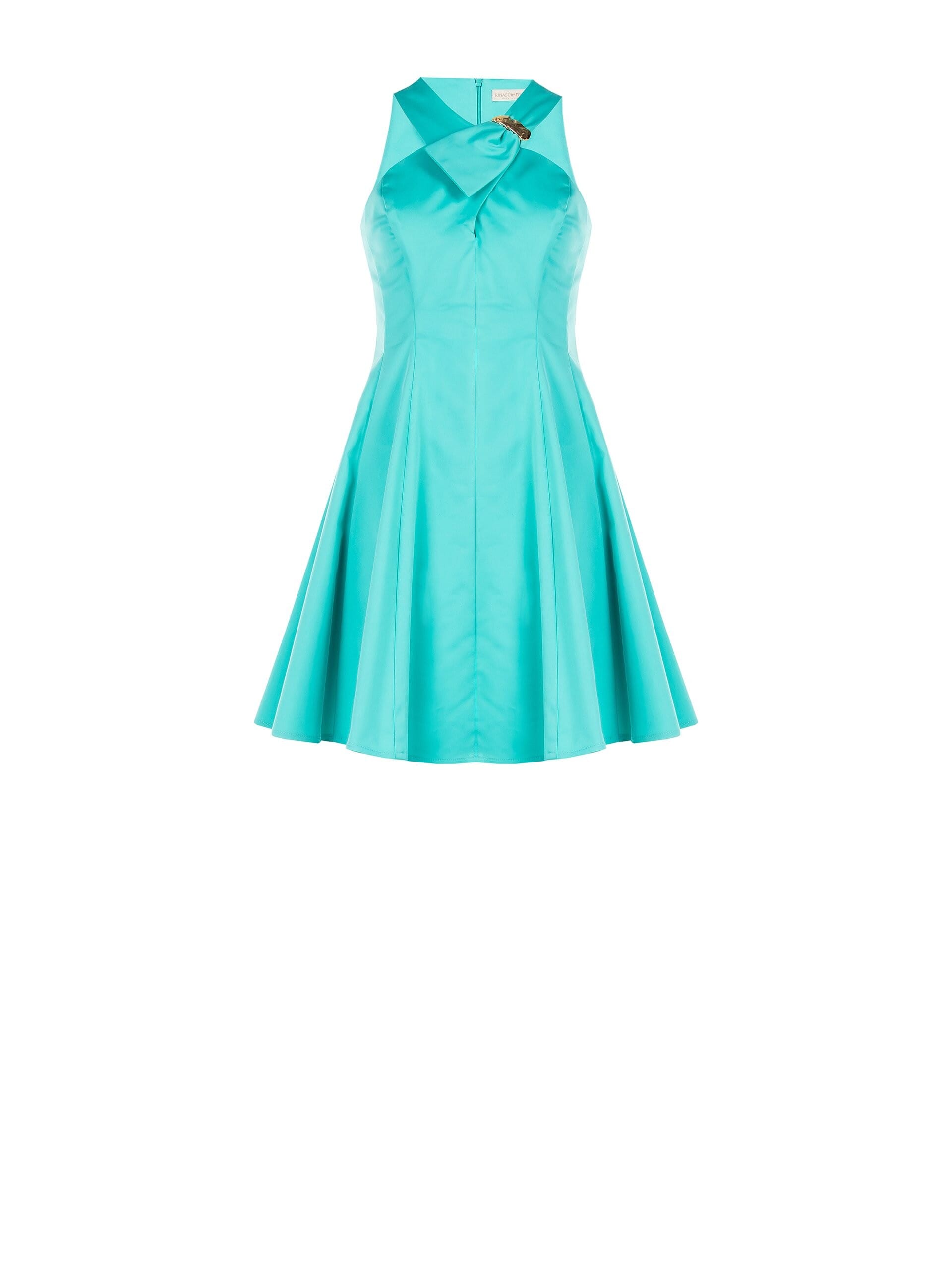 Abito Corto Sfiancato A Ruota In Misto Cotone Strutturato Con Fiocco E Dettaglio Gioiello Rinascimento