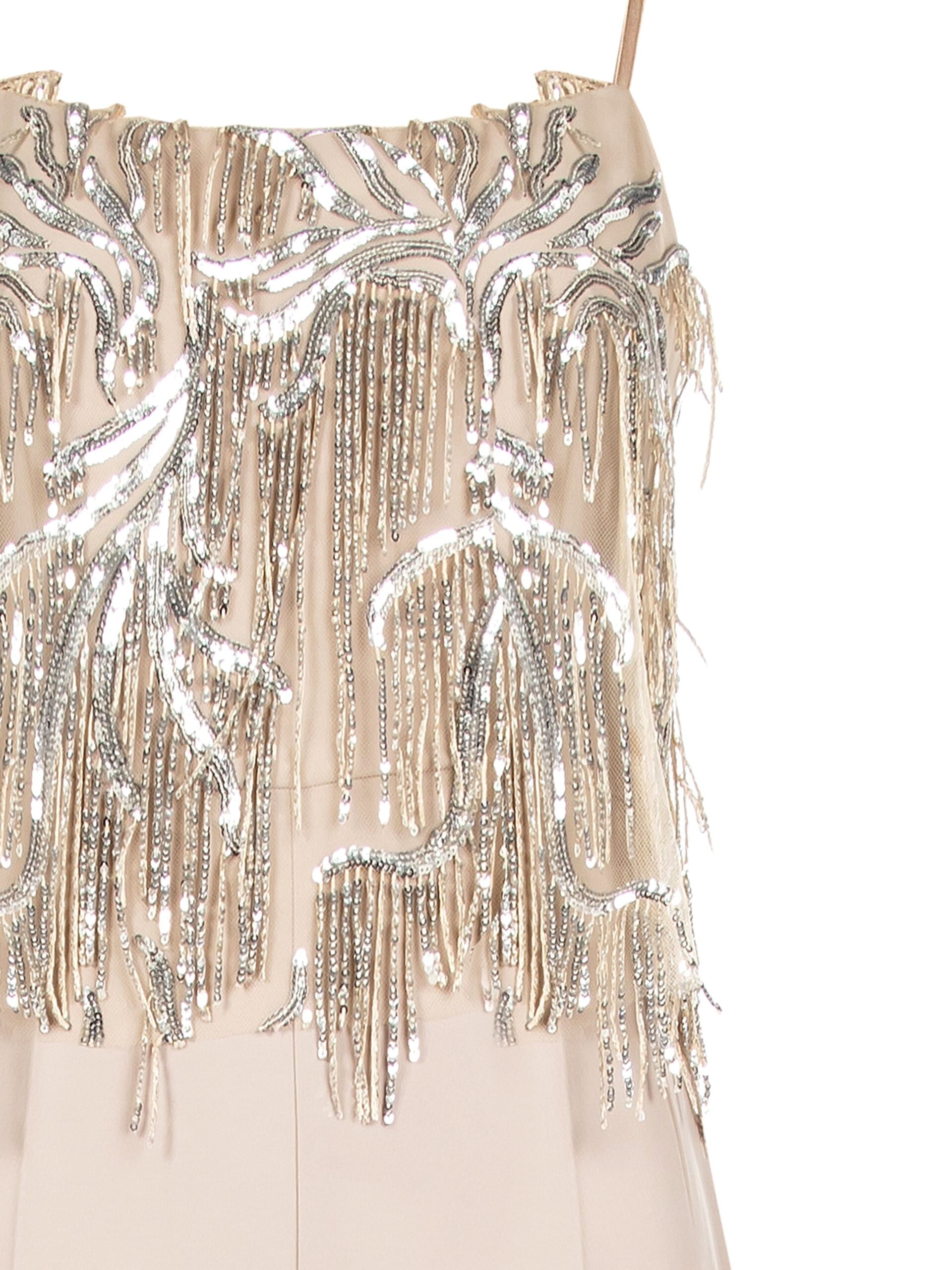 Combinaison une pièce en tissu fluide avec broderies et franges de paillettes Rinascimento