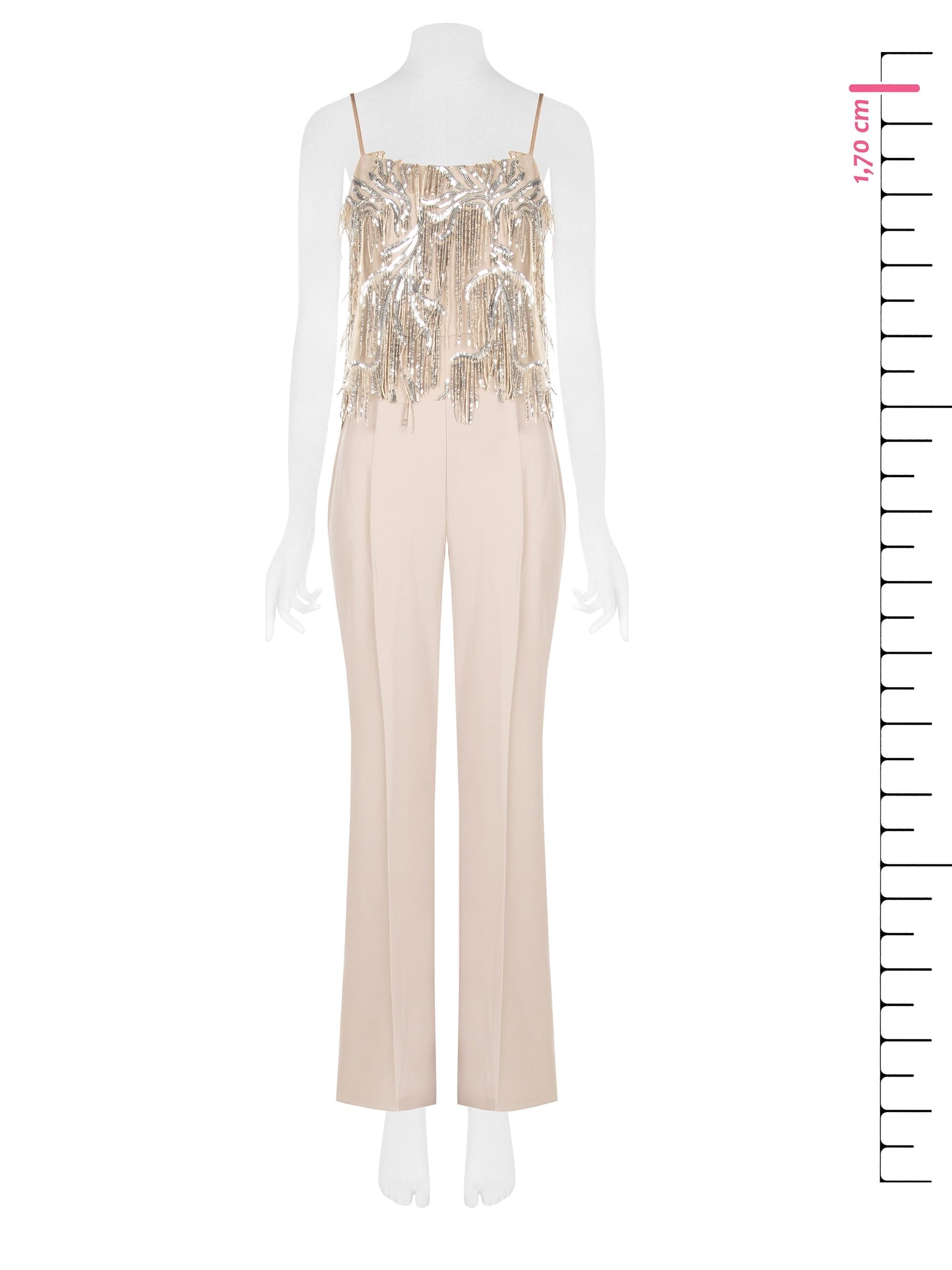 Combinaison une pièce en tissu fluide avec broderies et franges de paillettes Rinascimento