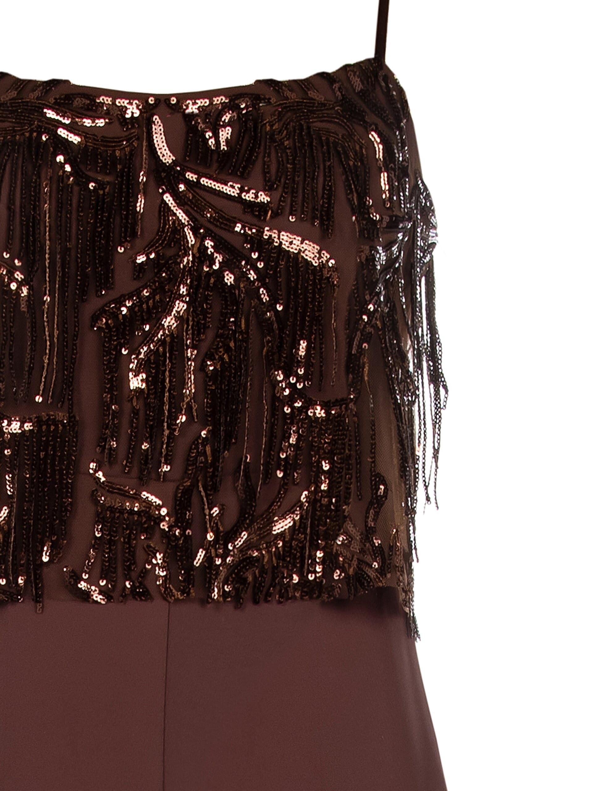 Combinaison une pièce en tissu fluide avec broderies et franges de paillettes Rinascimento