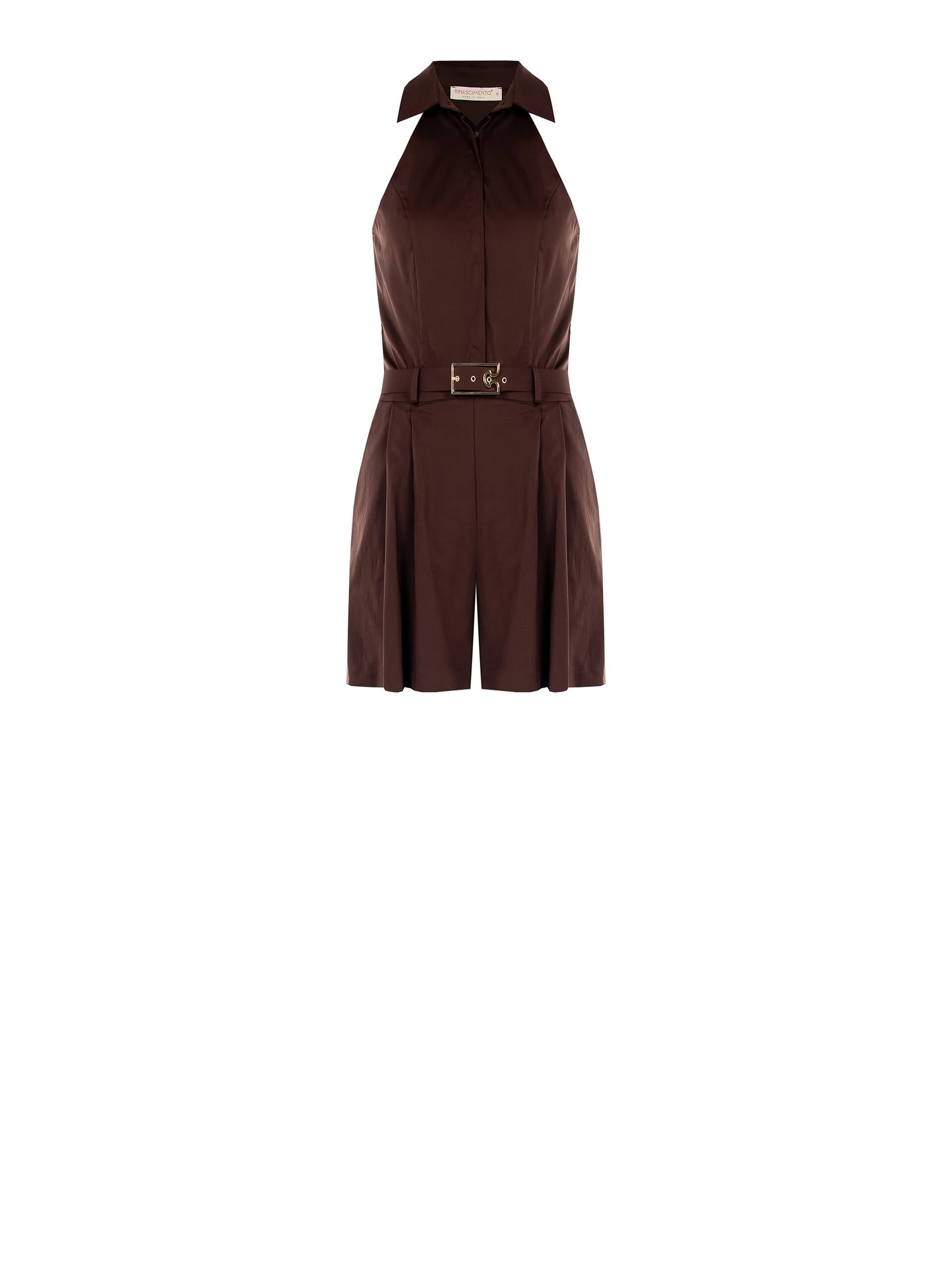 Pantalon-culotte plissé en coton mélangé extensible avec ceinture à logo rigide Rinascimento