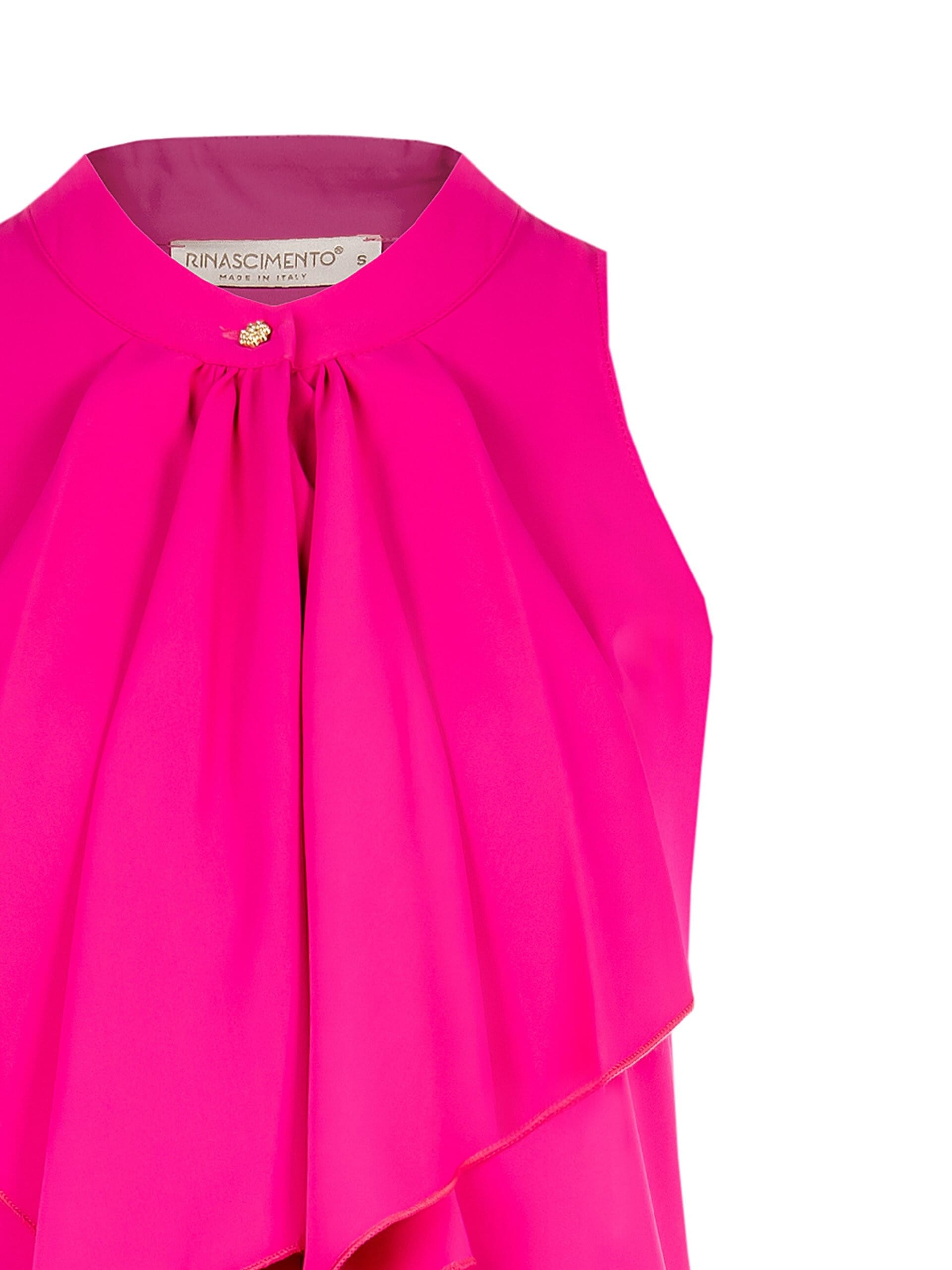 Fluid Satin Opaque Blouse With Ruffle Front Rinascimento