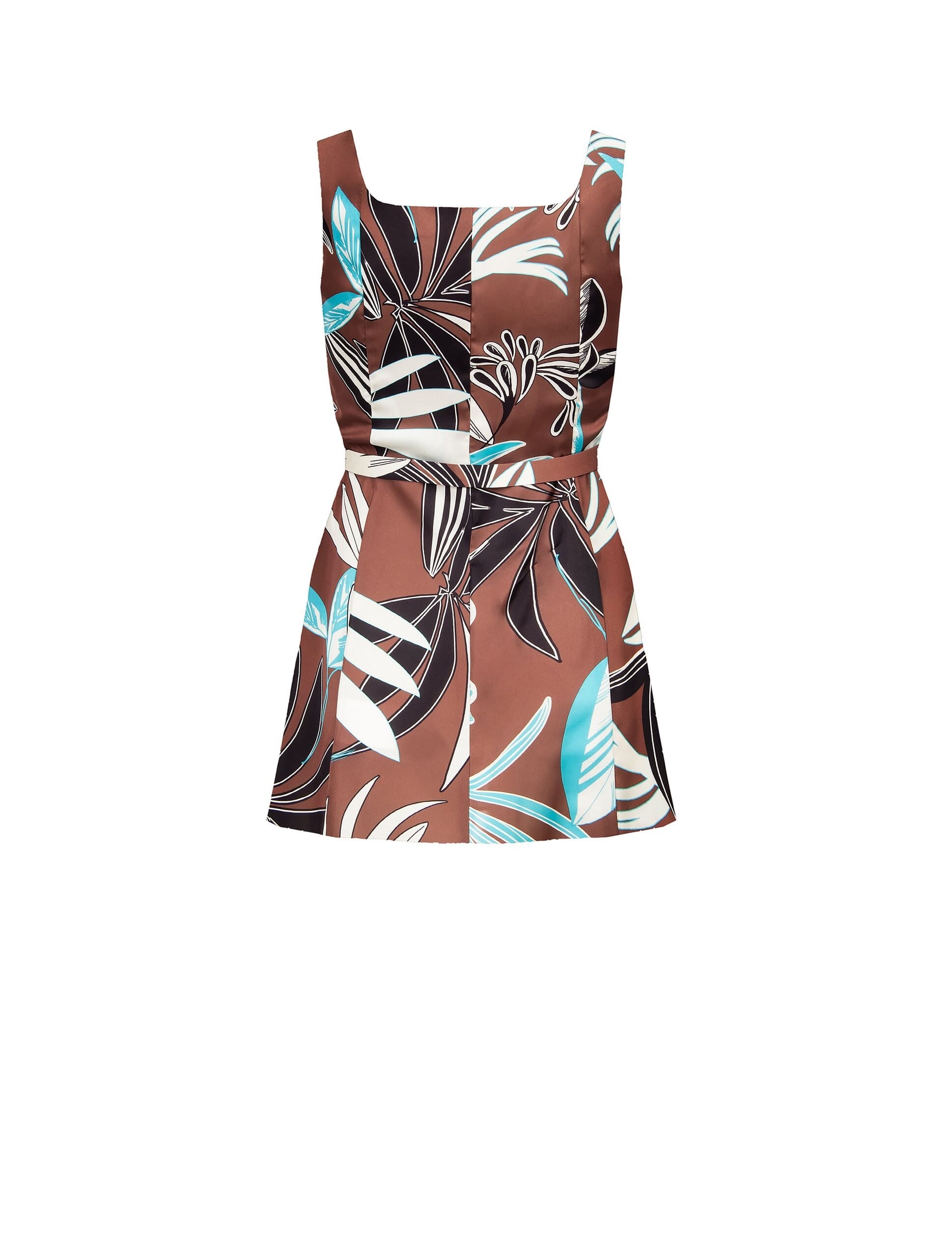 Long Flower Satin Top With Side Slit And Coordinated Rigid Belt Rinascimento