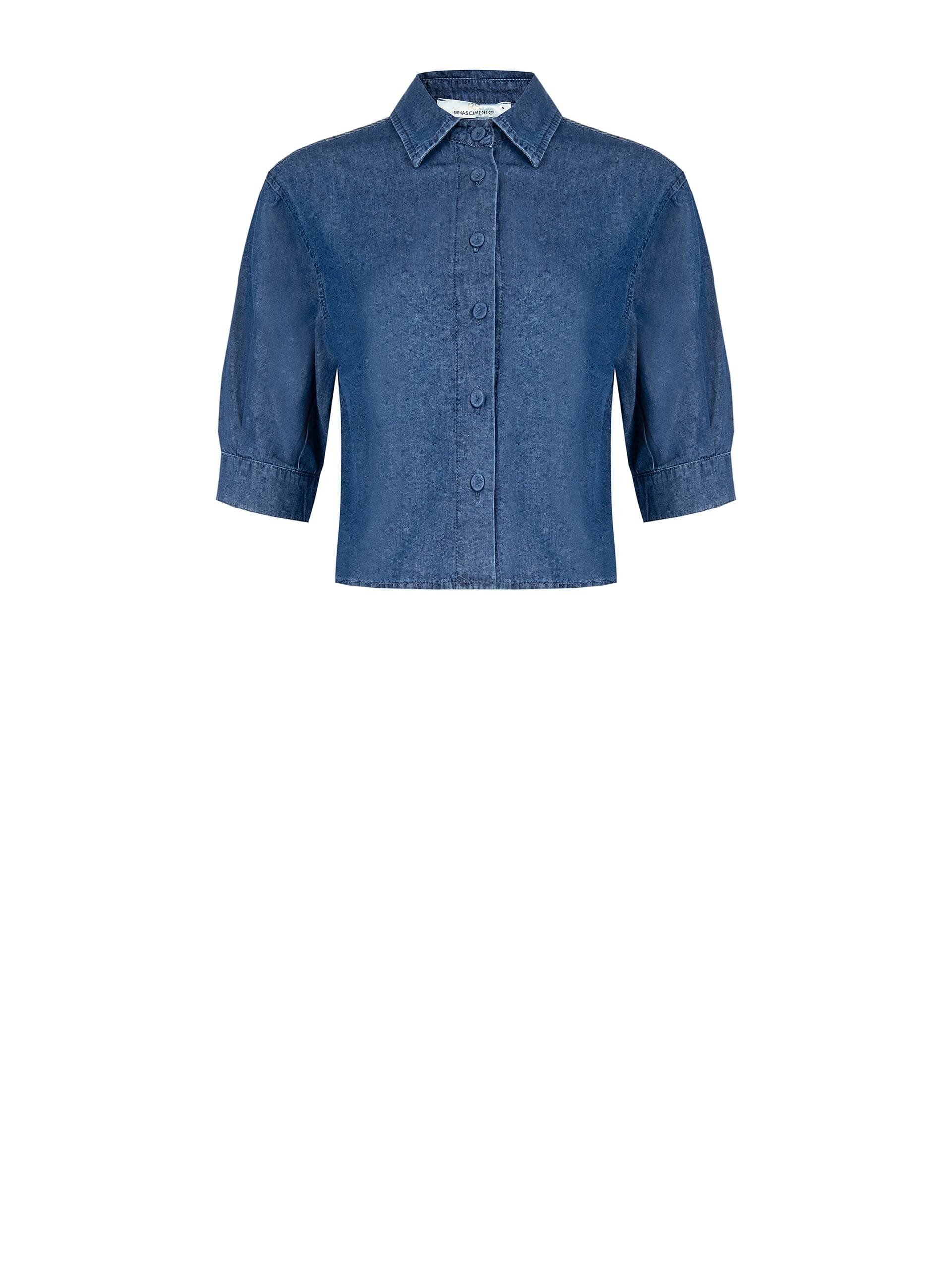 Lightweight Denim Wide and Short Shirt with 3/4 Length Sleeves Rinascimento