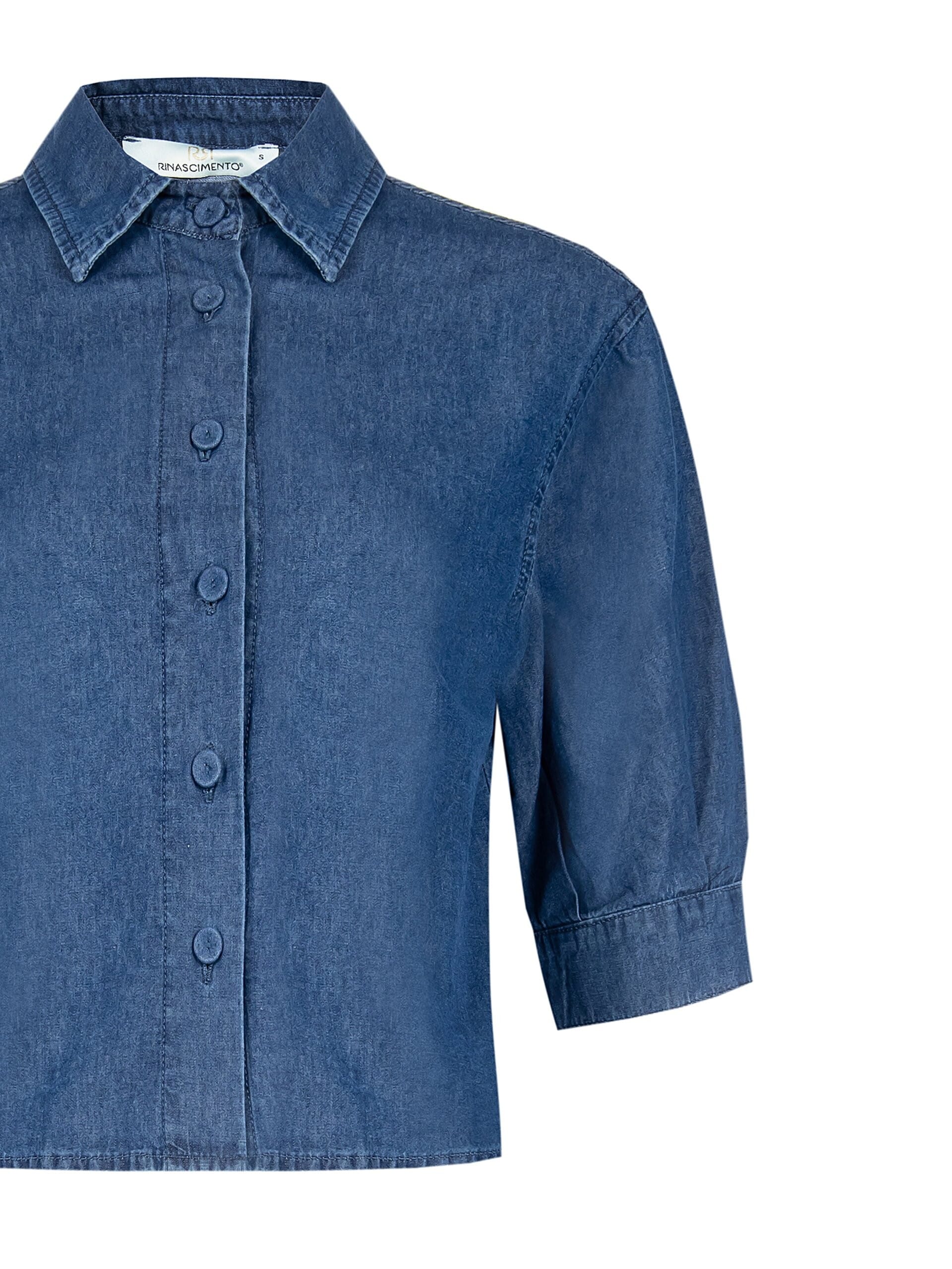 Lightweight Denim Wide and Short Shirt with 3/4 Length Sleeves Rinascimento