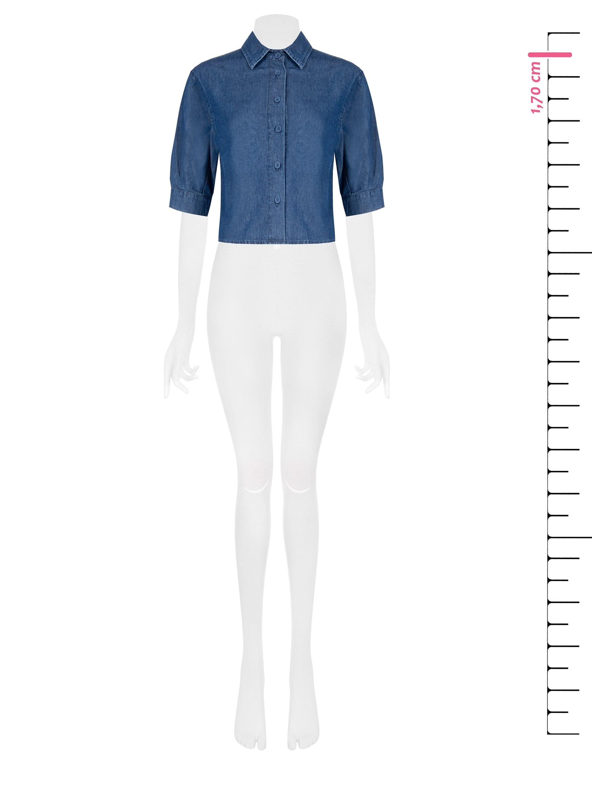 Lightweight Denim Wide and Short Shirt with 3/4 Length Sleeves Rinascimento