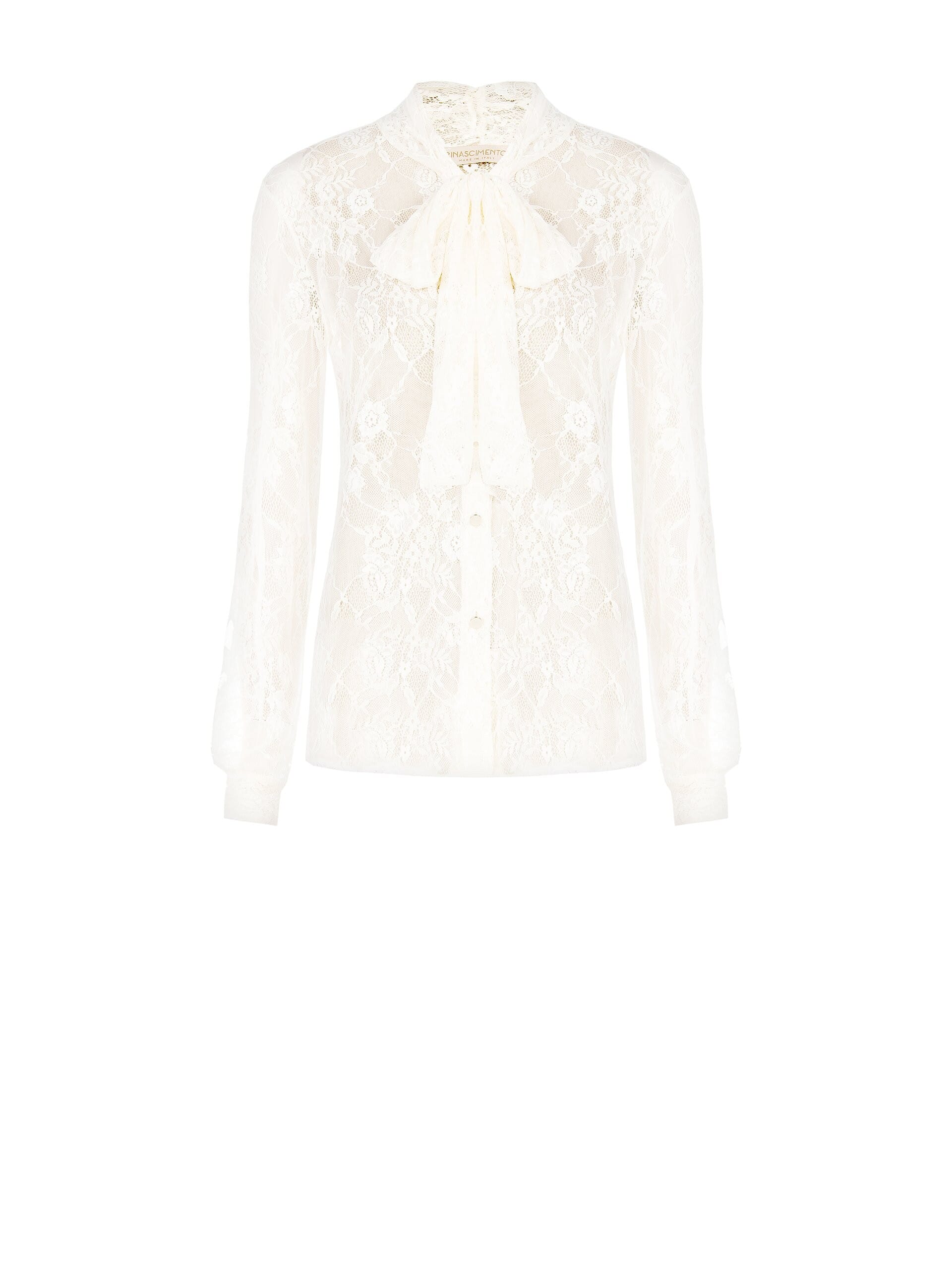 Camicia Sfiancata Trasparente In Pizzo Con Fiocco Rinascimento