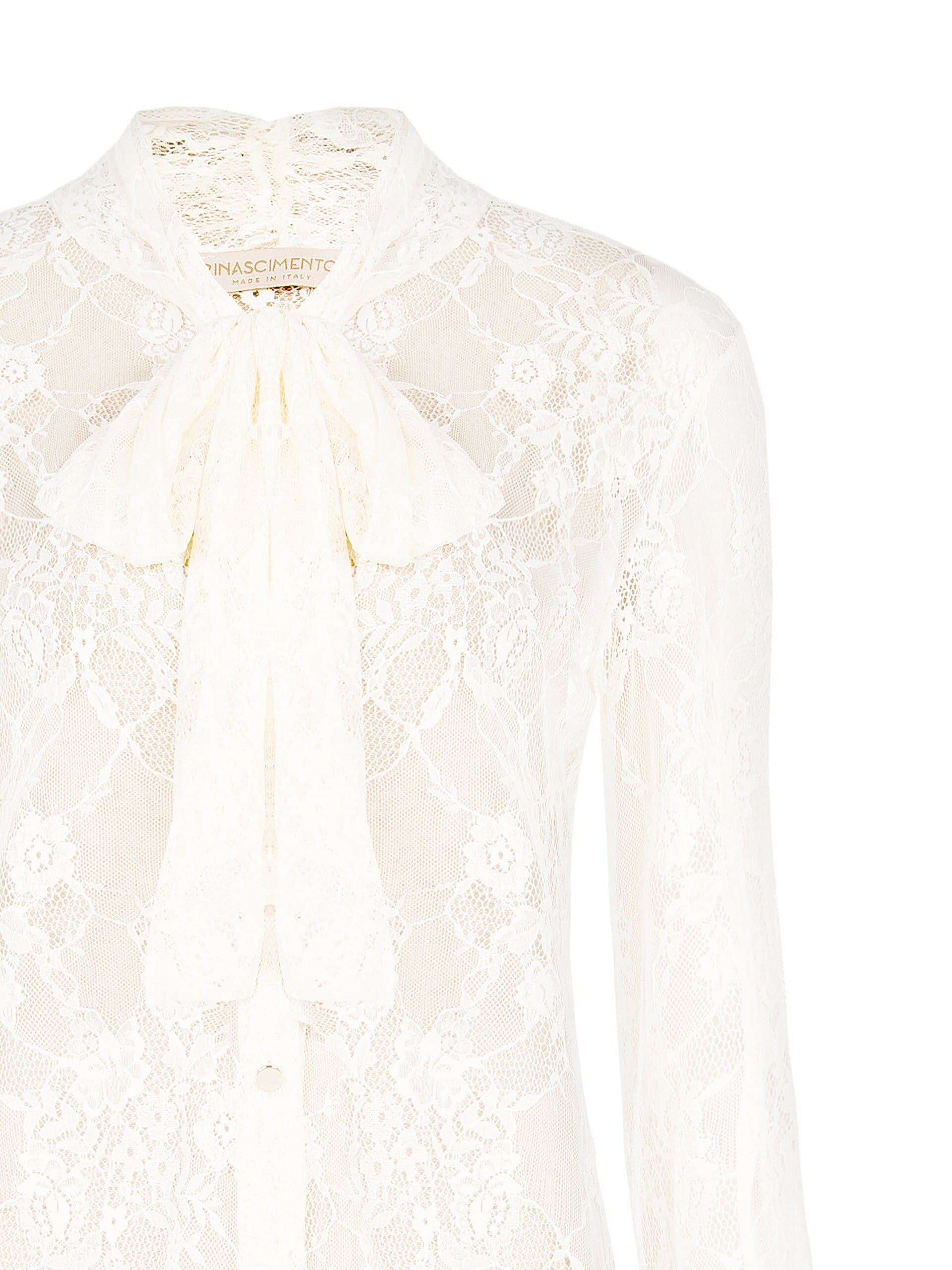 Camicia Sfiancata Trasparente In Pizzo Con Fiocco Rinascimento