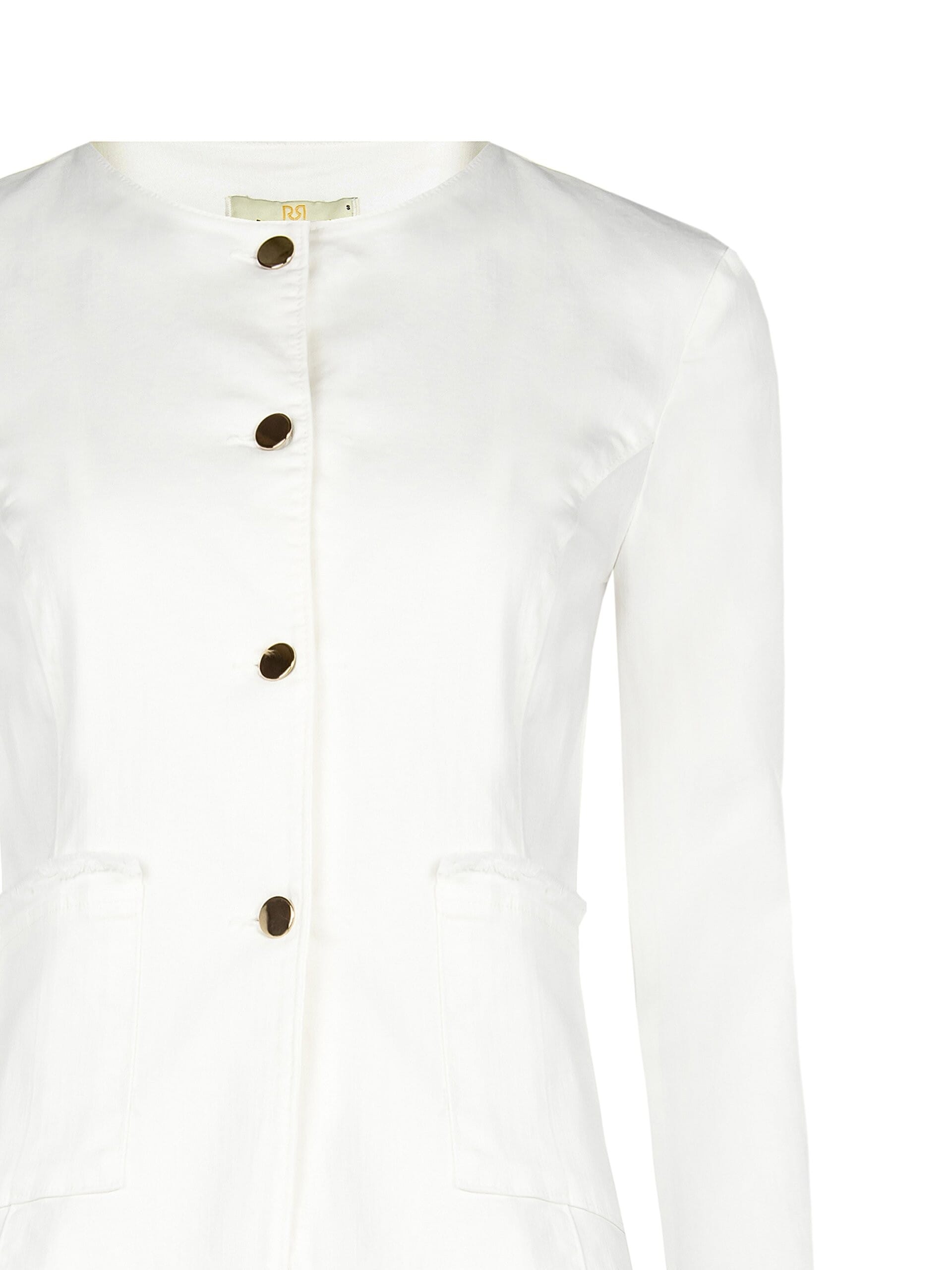 Veste en denim stretch sans col avec poches Maxi Rinascimento