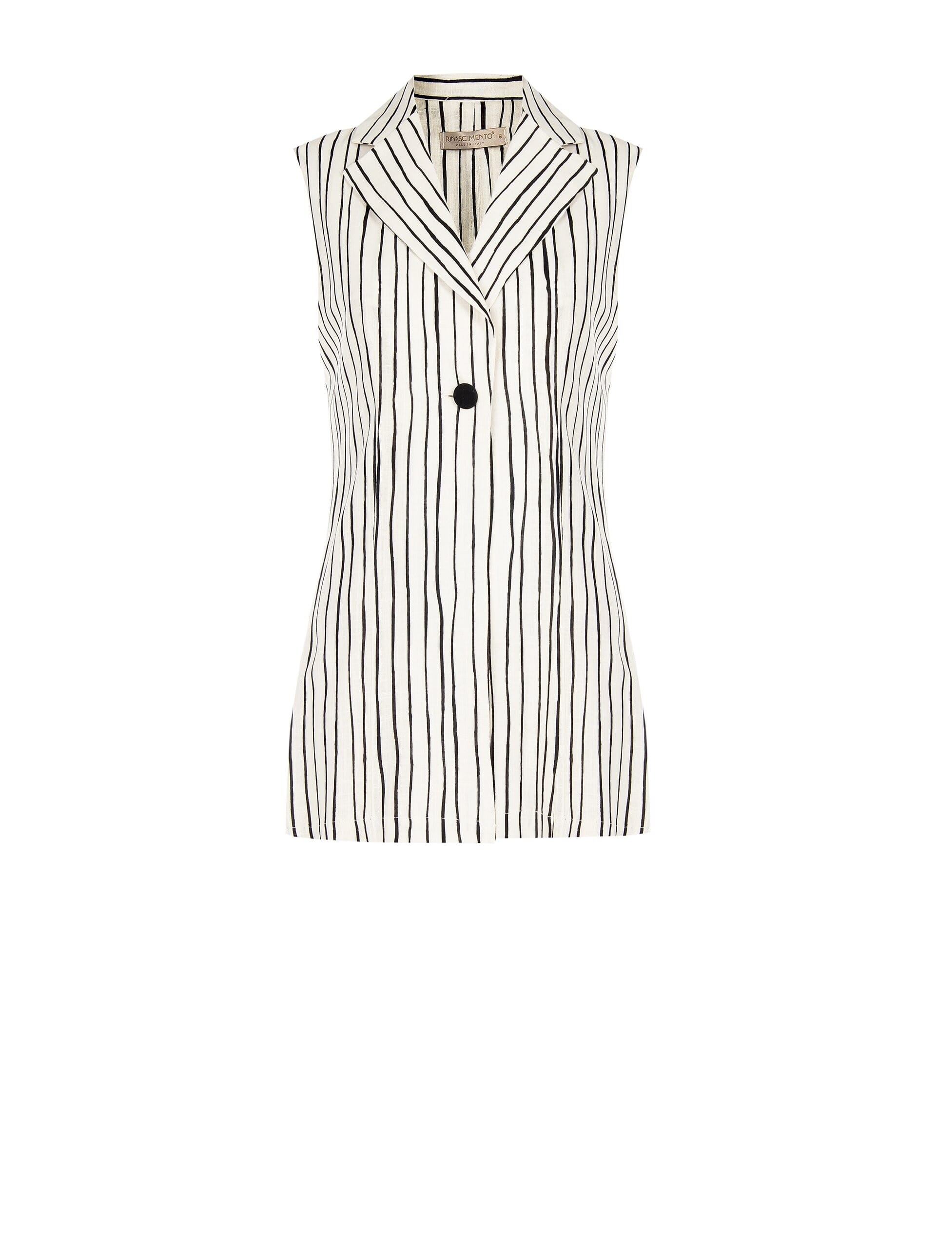 Long Viscose and Linen Mix Irregular Striped Long Vests with Side Slits Rinascimento