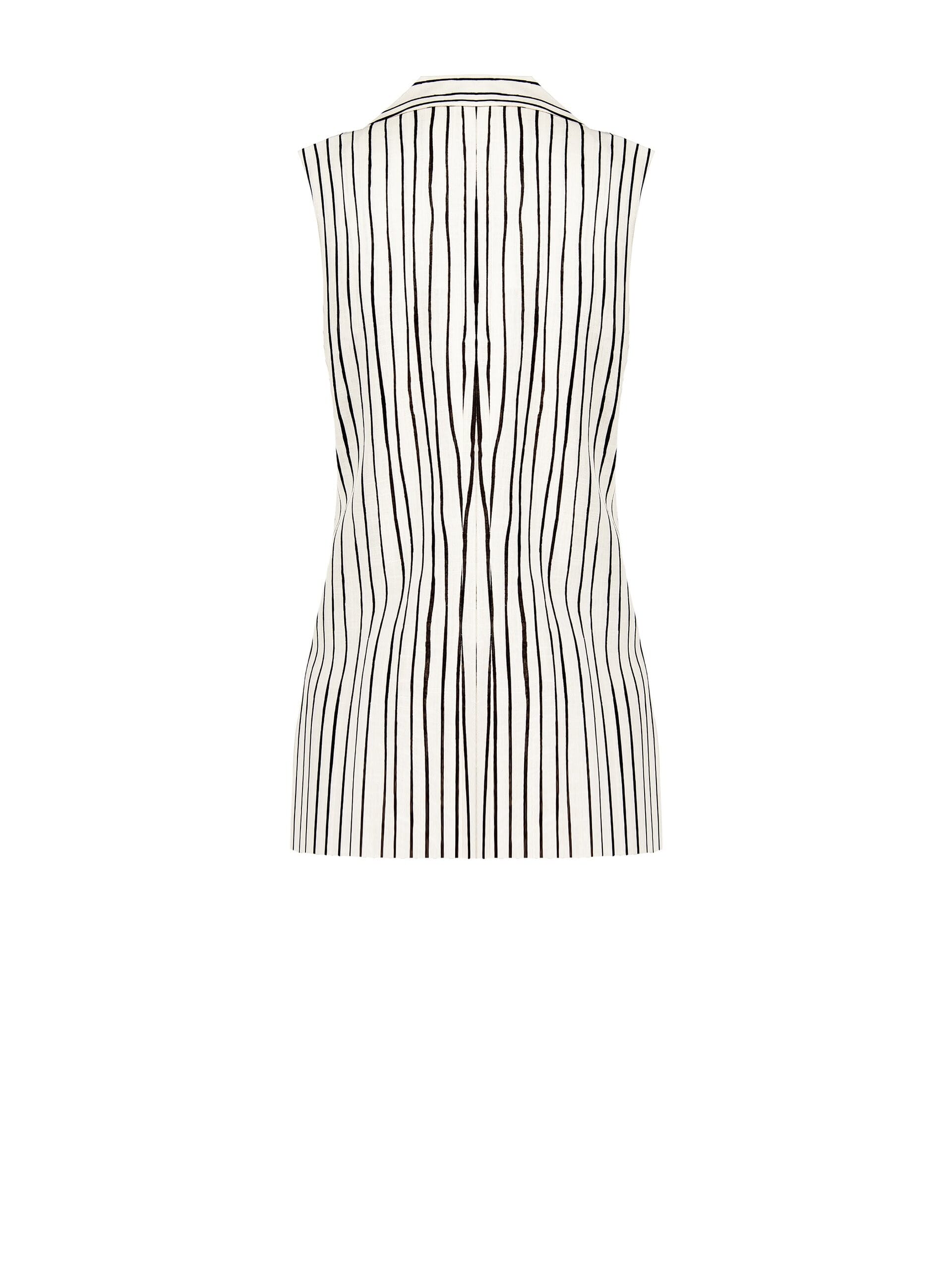 Long Viscose and Linen Mix Irregular Striped Long Vests with Side Slits Rinascimento