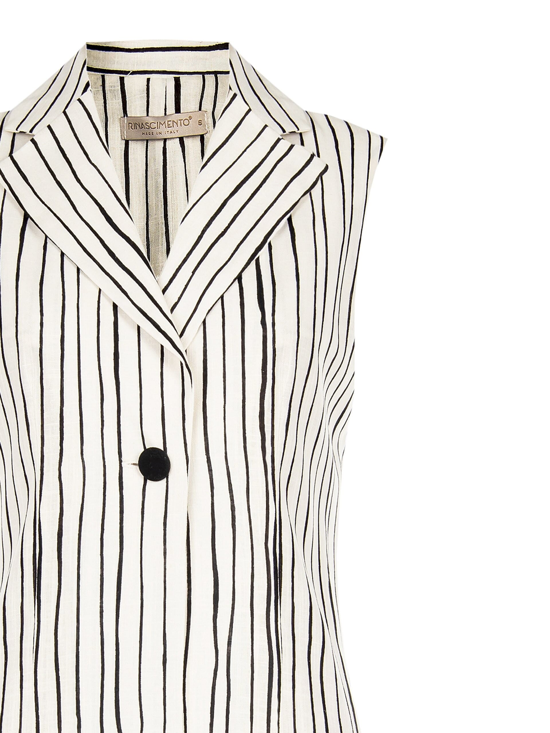 Long Viscose and Linen Mix Irregular Striped Long Vests with Side Slits Rinascimento