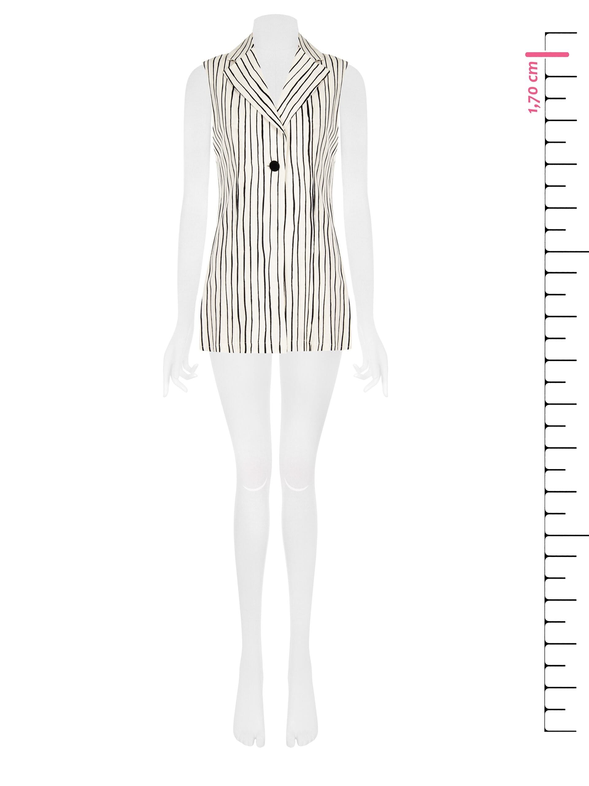 Long Viscose and Linen Mix Irregular Striped Long Vests with Side Slits Rinascimento