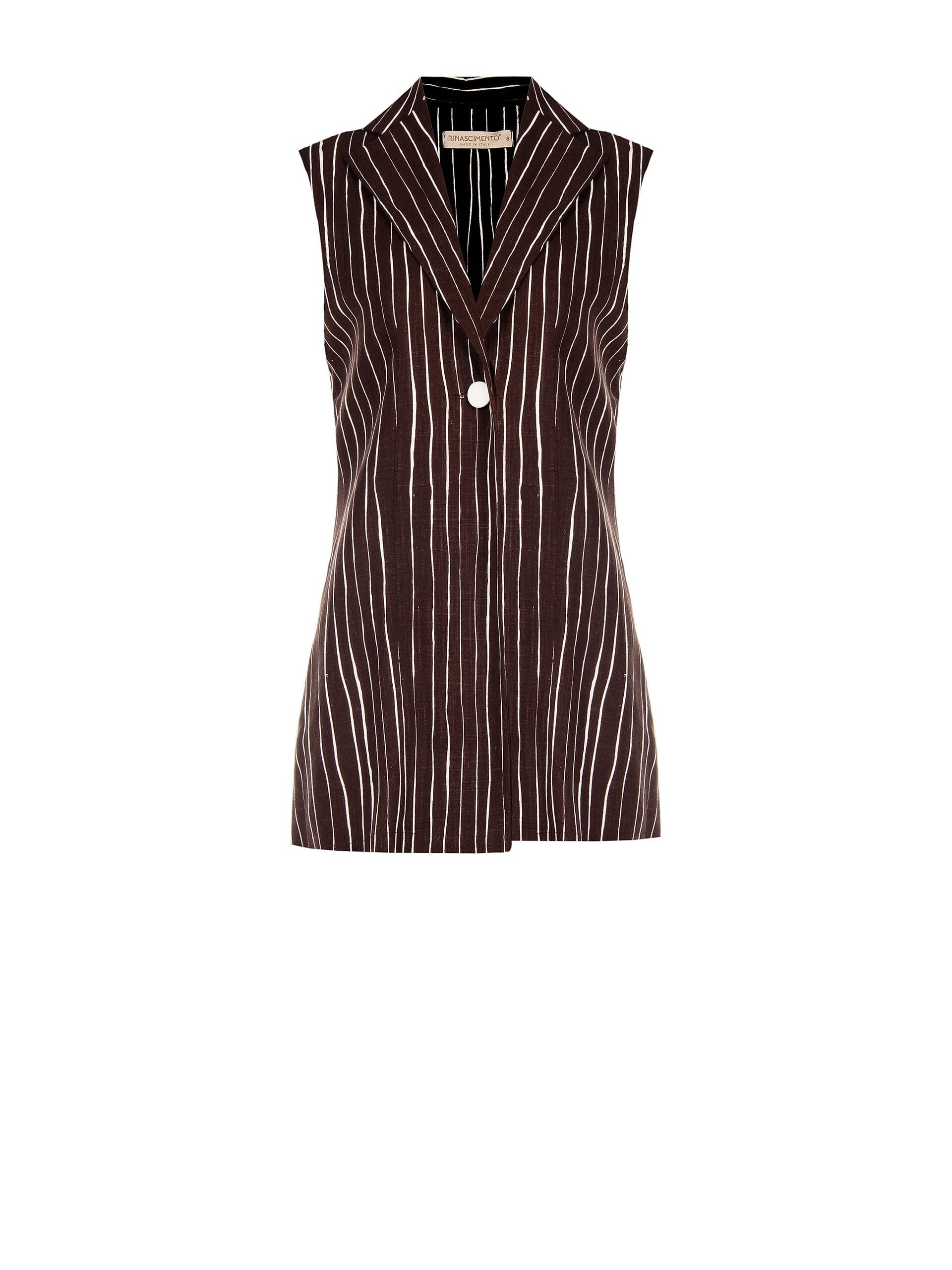 Long Viscose and Linen Mix Irregular Striped Long Vests with Side Slits Rinascimento
