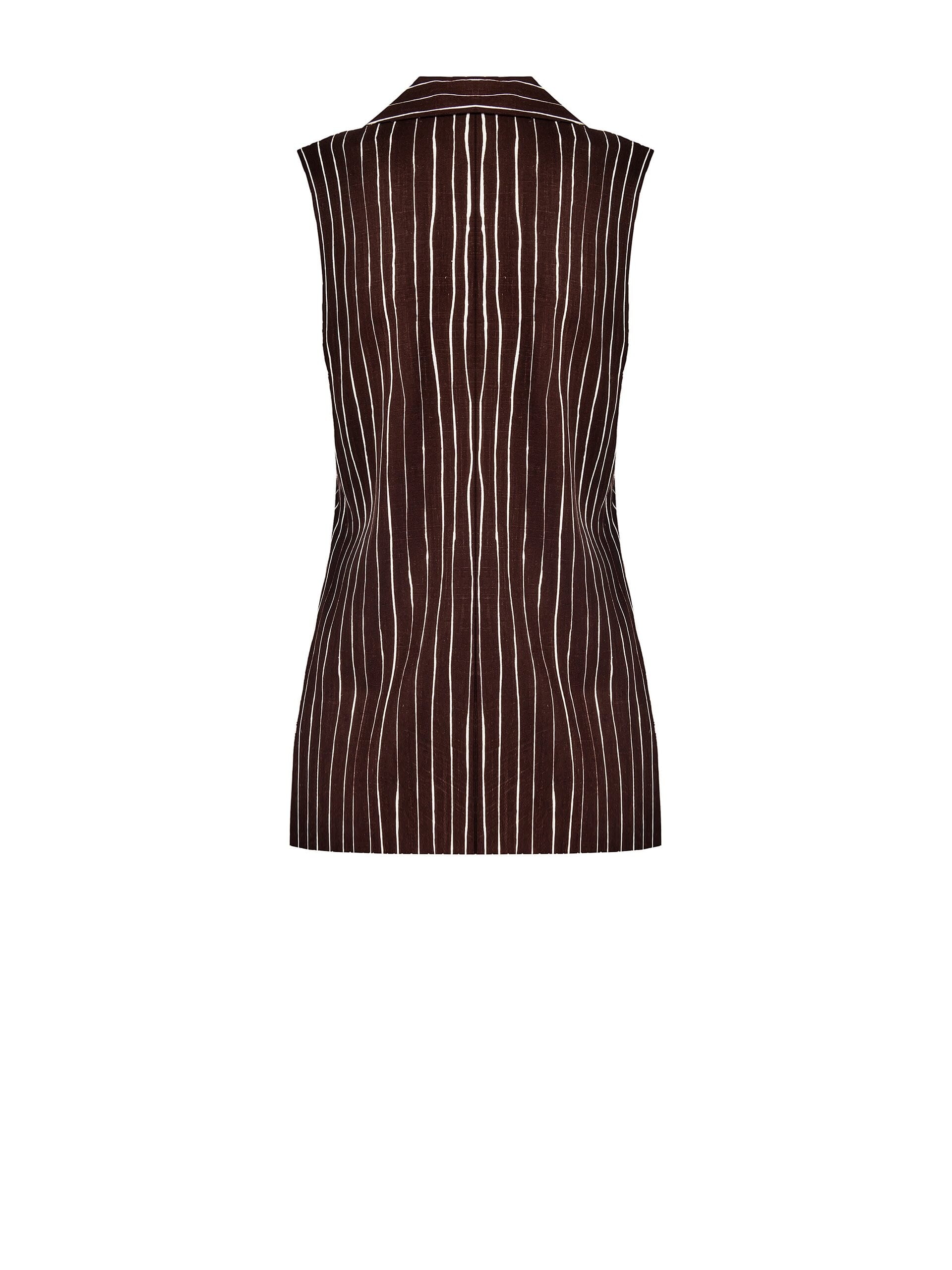 Long Viscose and Linen Mix Irregular Striped Long Vests with Side Slits Rinascimento
