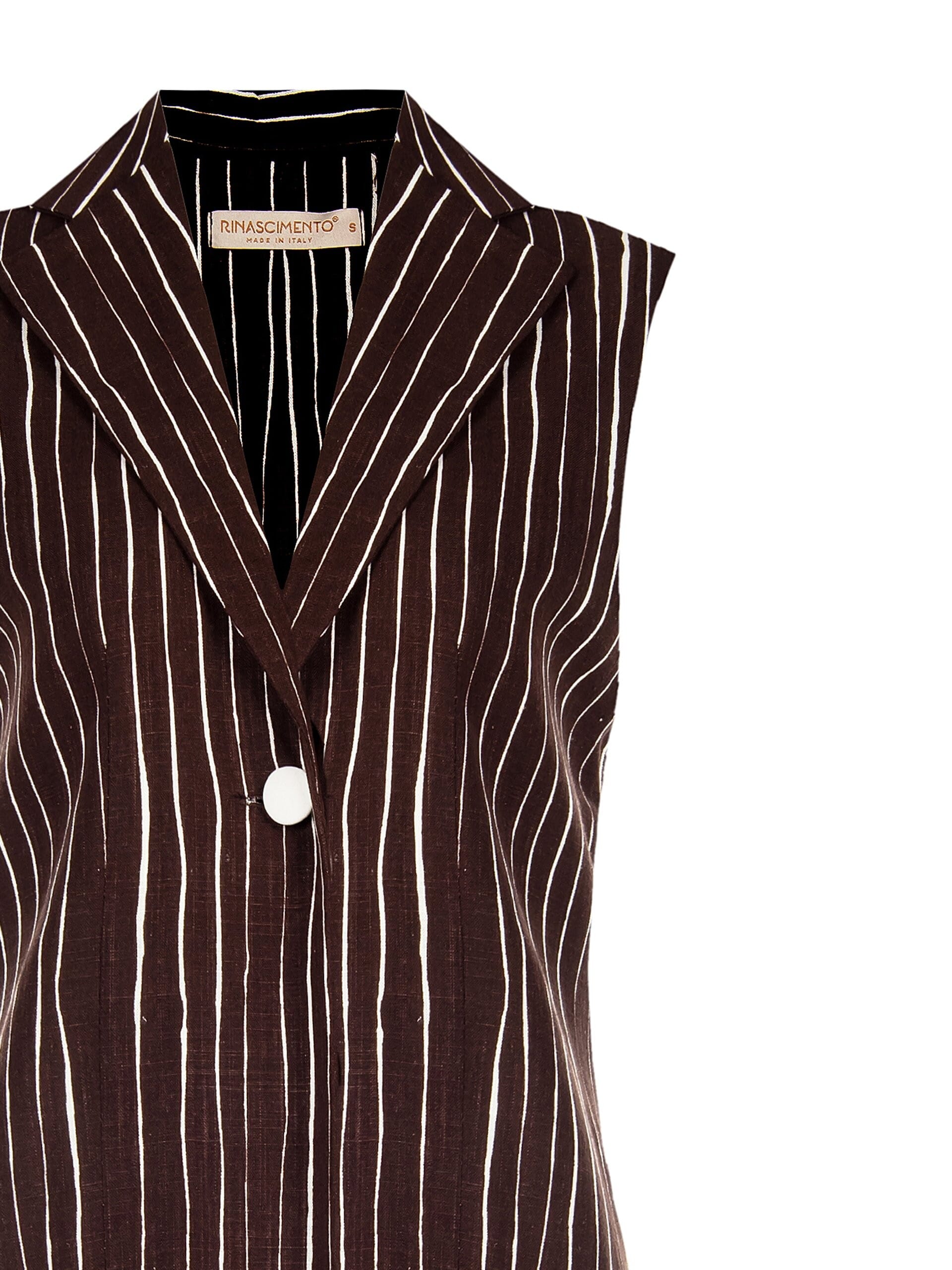 Long Viscose and Linen Mix Irregular Striped Long Vests with Side Slits Rinascimento