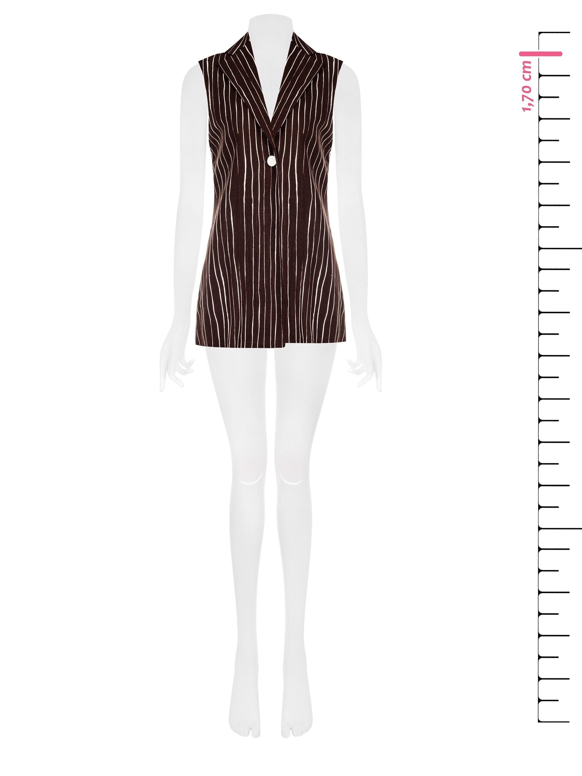 Long Viscose and Linen Mix Irregular Striped Long Vests with Side Slits Rinascimento