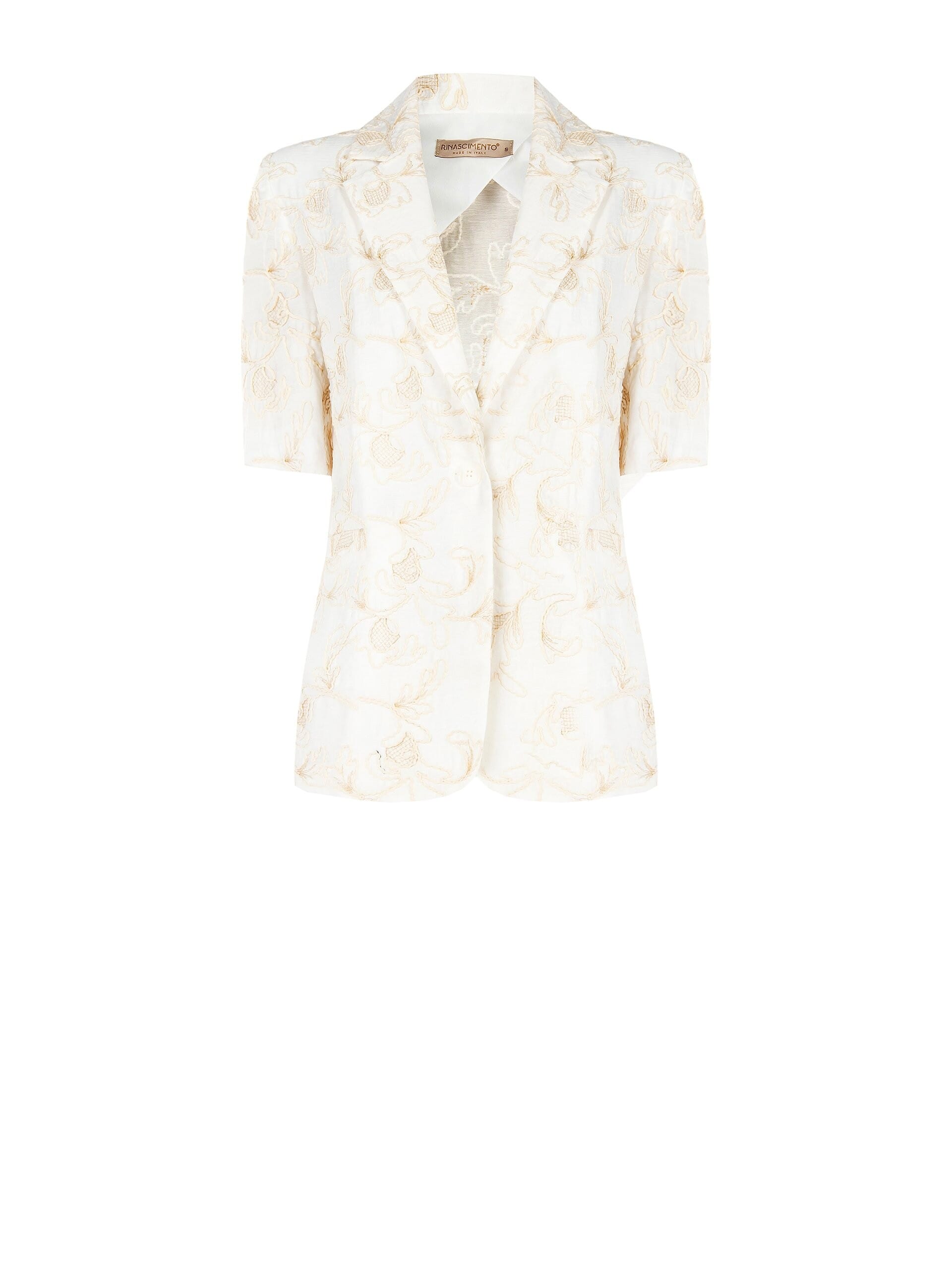 Giacca Blazer In Misto Viscosa E Lino Con Ricami A Fiori In Rilievo Rinascimento