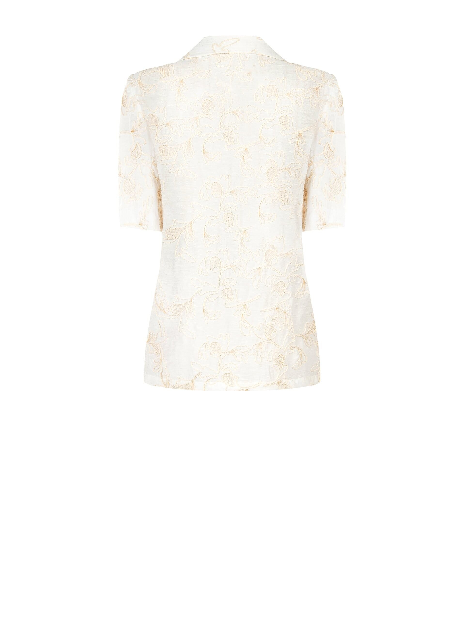 Giacca Blazer In Misto Viscosa E Lino Con Ricami A Fiori In Rilievo Rinascimento