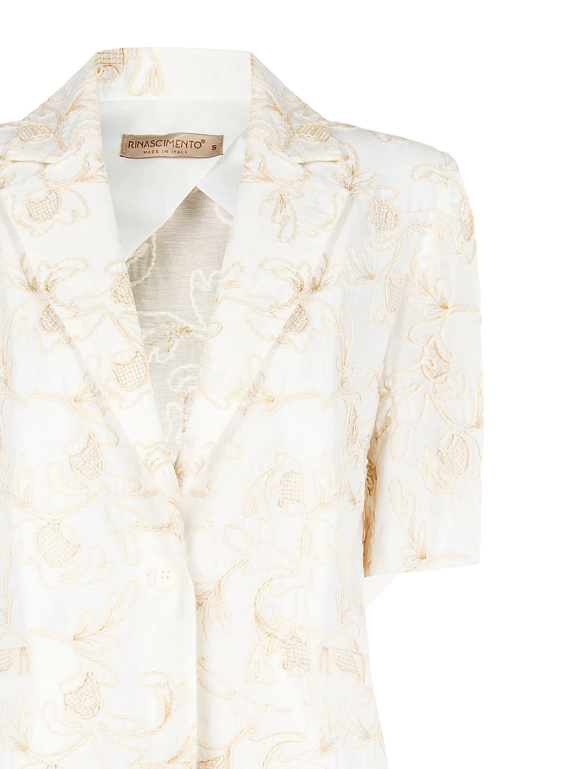 Giacca Blazer In Misto Viscosa E Lino Con Ricami A Fiori In Rilievo Rinascimento