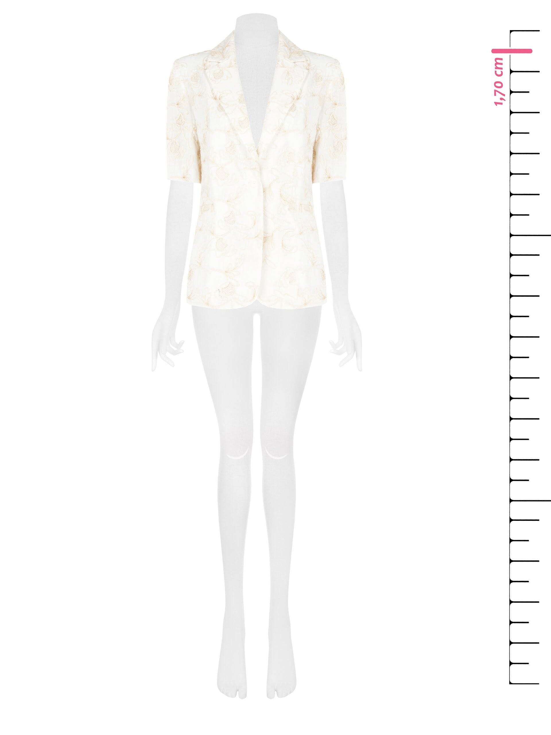 Giacca Blazer In Misto Viscosa E Lino Con Ricami A Fiori In Rilievo Rinascimento