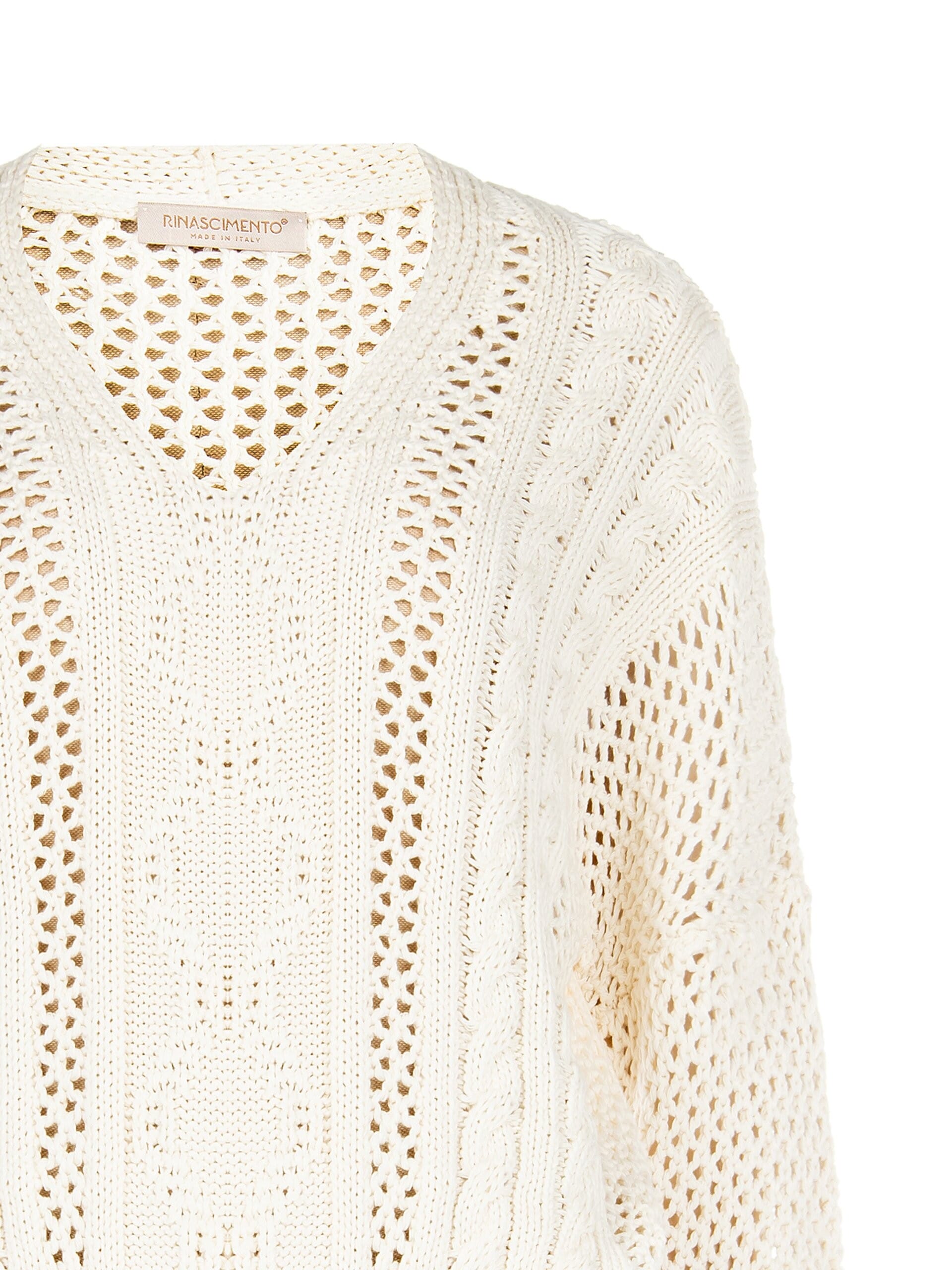 Cotton Blend Perforated Knit With Combined Braid And Lozenge Motifs Rinascimento
