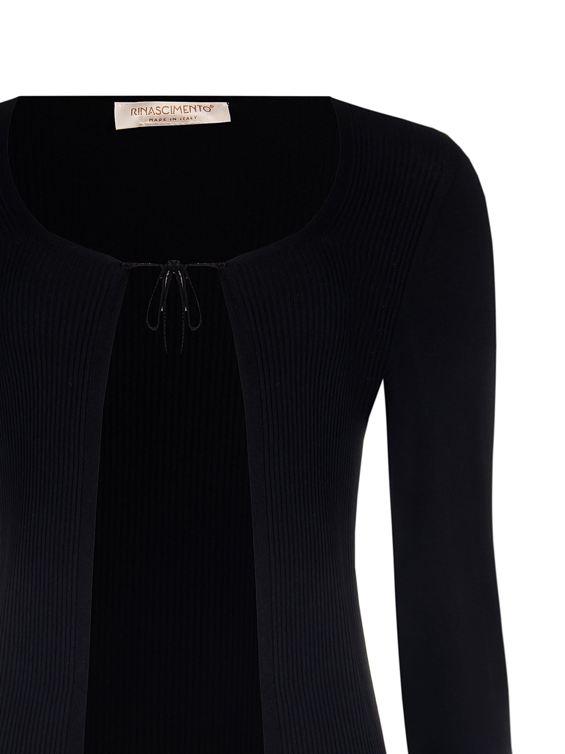 Short Cardigan in Ribbed Knit with Tie Fastening and Flared Sleeves Rinascimento