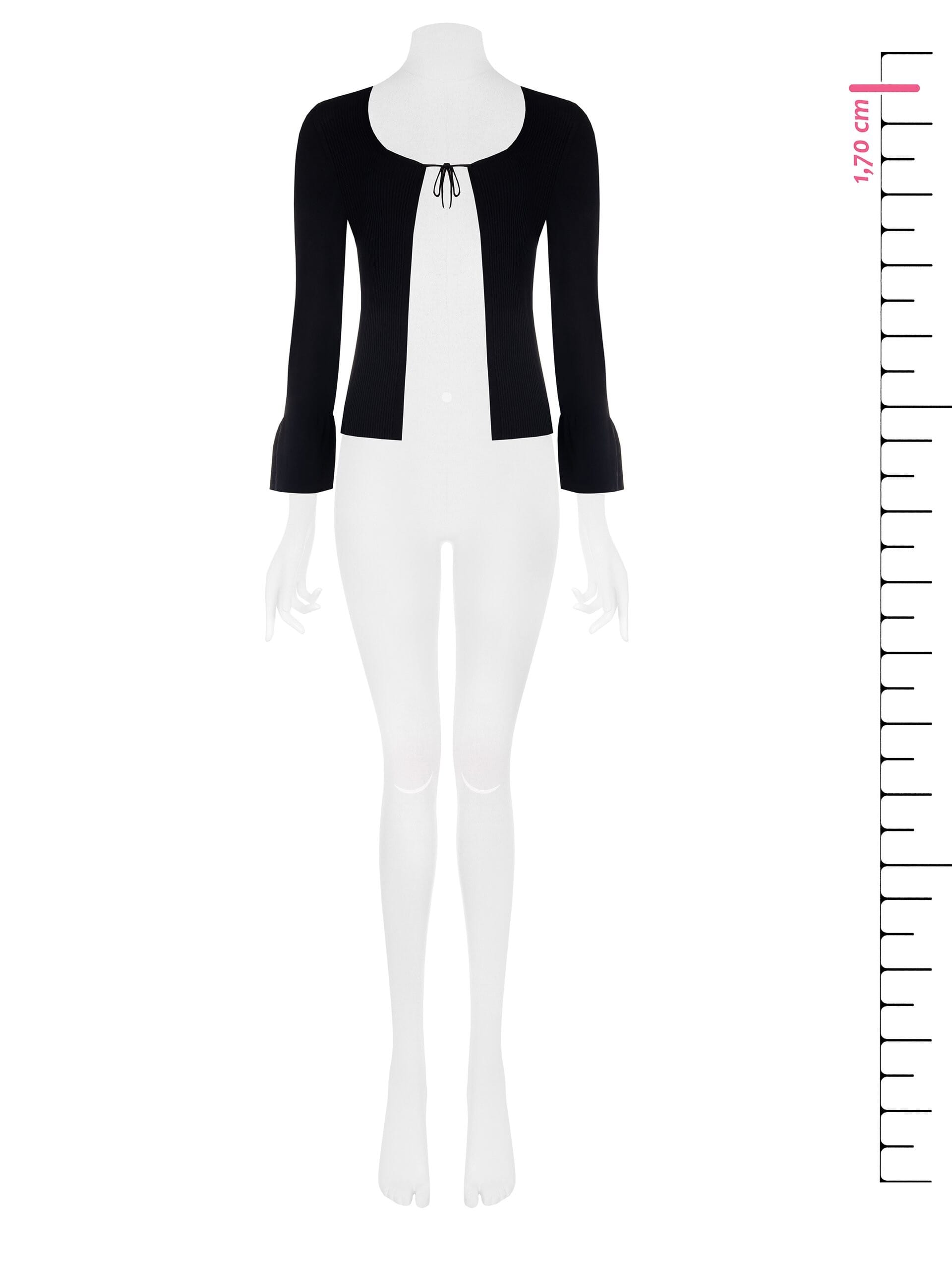 Short Cardigan in Ribbed Knit with Tie Fastening and Flared Sleeves Rinascimento