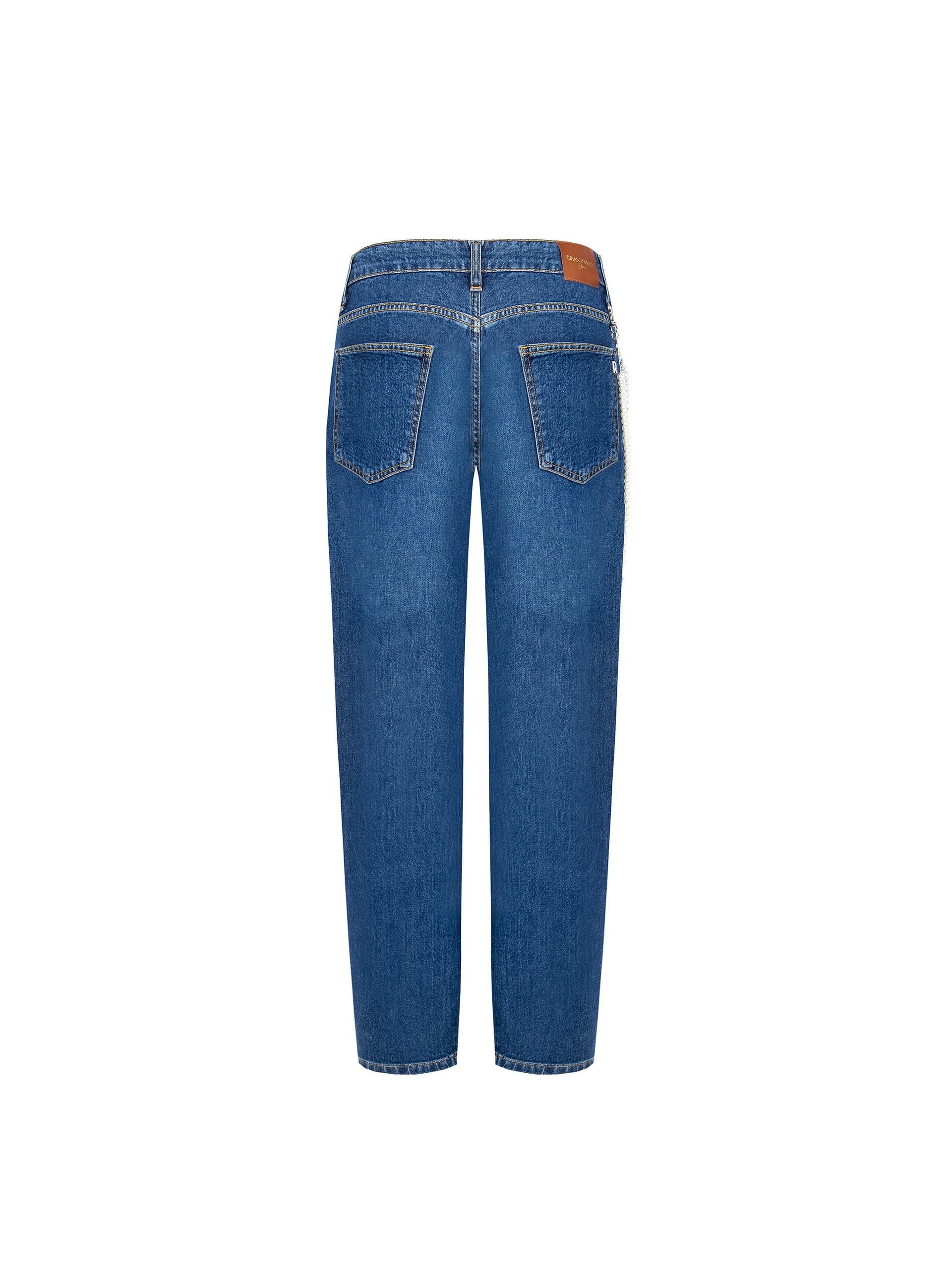Straight Jeans With Removable Pearl Chain Rinascimento