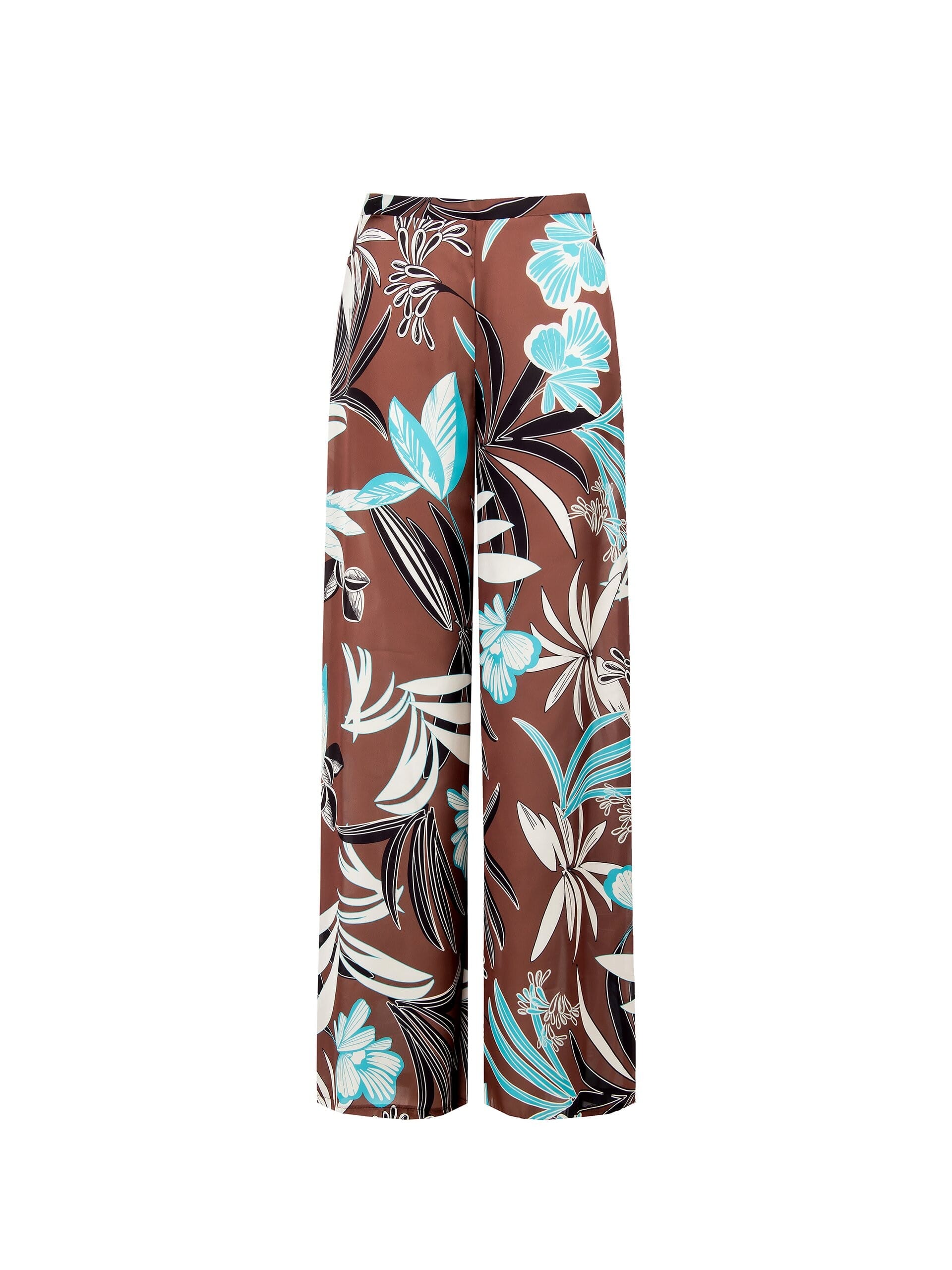 Palazzo Trousers Extra Wide In Satin With Flowers Rinascimento