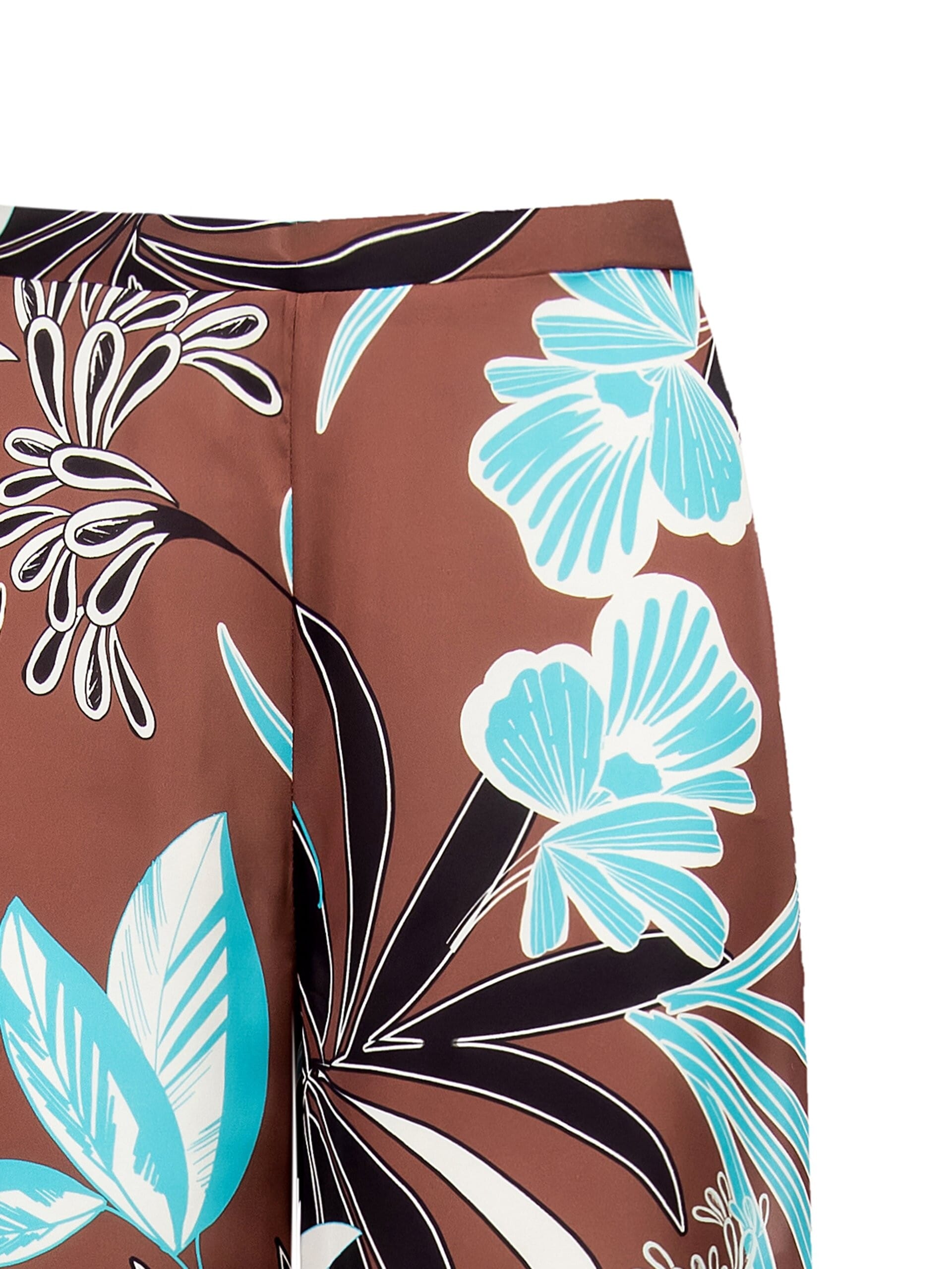 Palazzo Trousers Extra Wide In Satin With Flowers Rinascimento