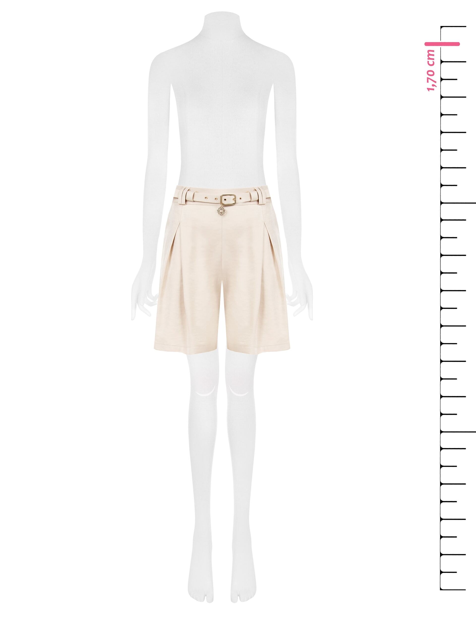 Pantaloni Corti In Misto Viscosa Effetto Perlato Con Cintura Coordinata Rinascimento