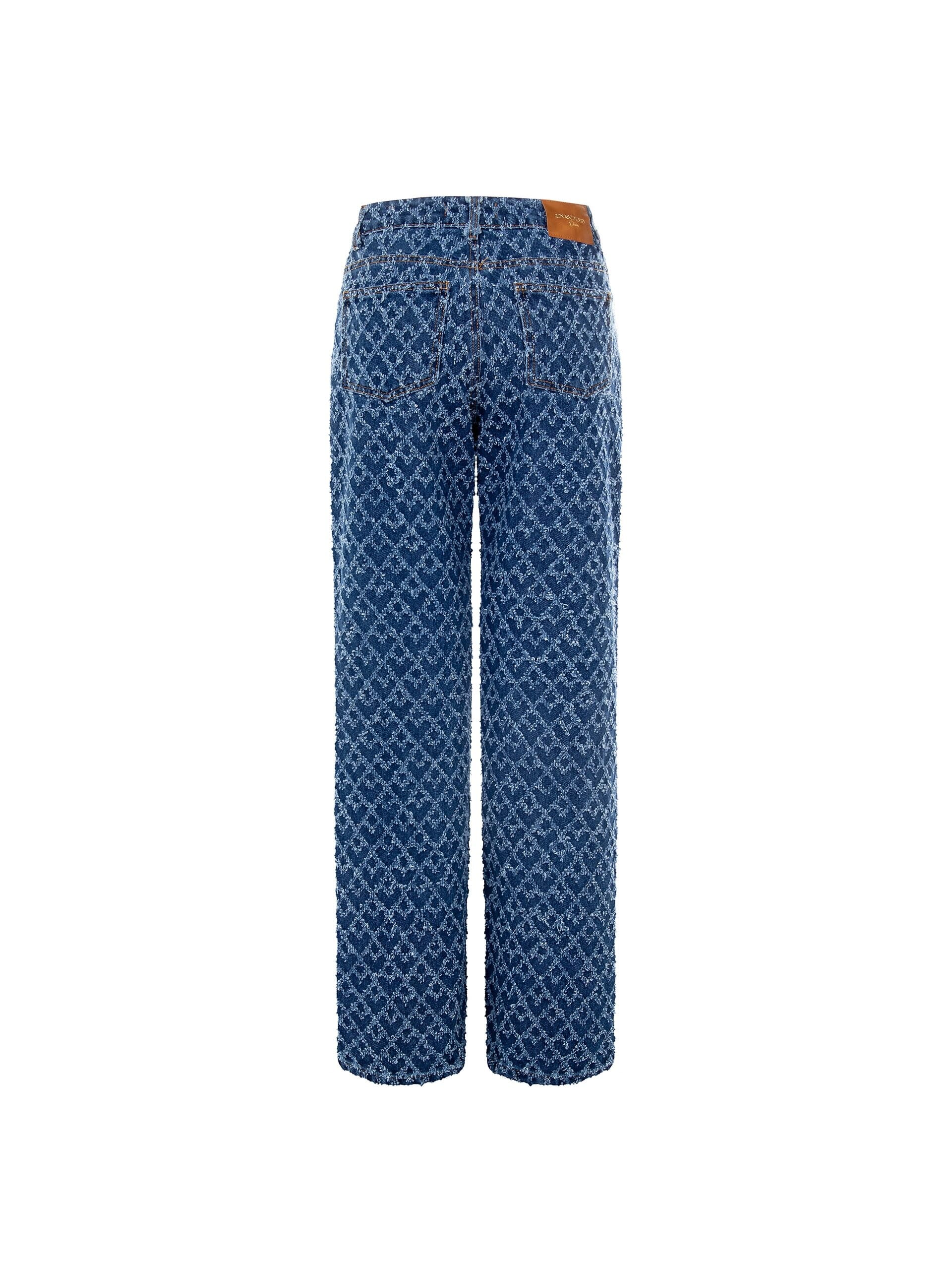 Wide Leg Jeans Frayed Rhombus Pattern Rinascimento