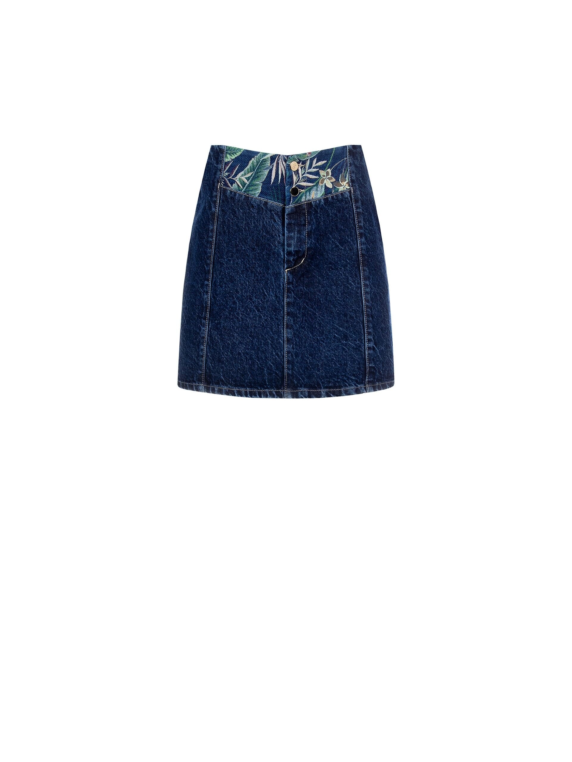 Minigonna In Denim Con Inserti A Fiori Rinascimento