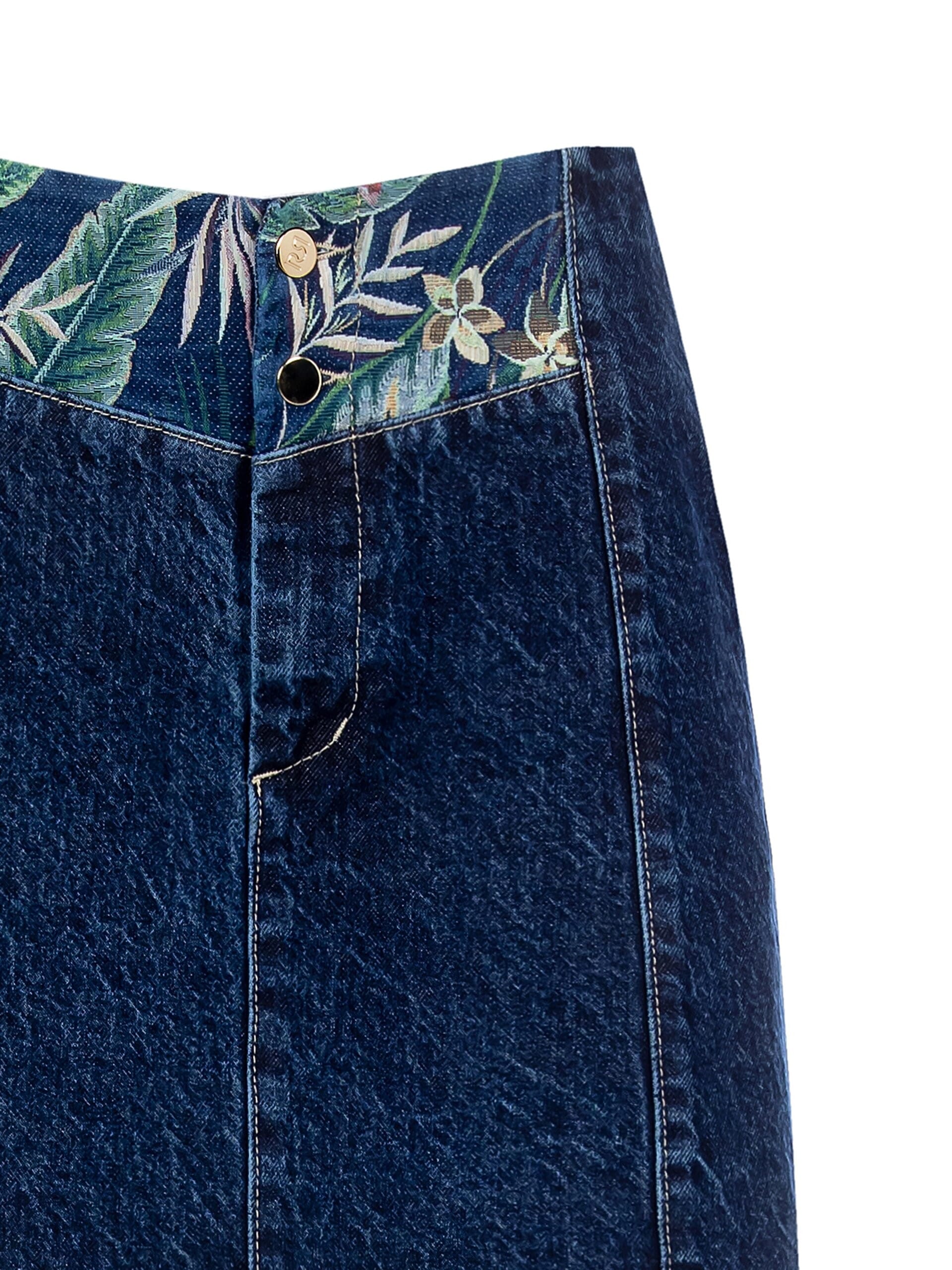 Minigonna In Denim Con Inserti A Fiori Rinascimento