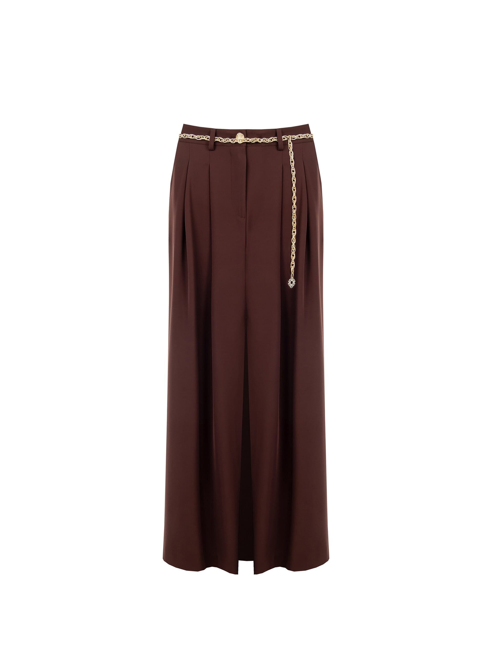 Fluid Fabric Long Skirt With Front Slit And Matching Chain Belt Rinascimento