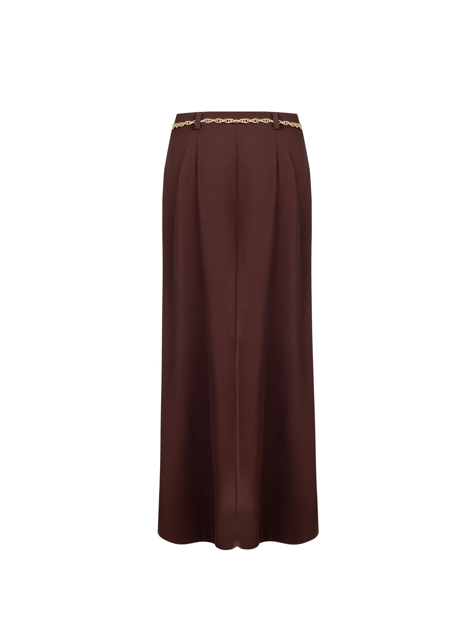Fluid Fabric Long Skirt With Front Slit And Matching Chain Belt Rinascimento