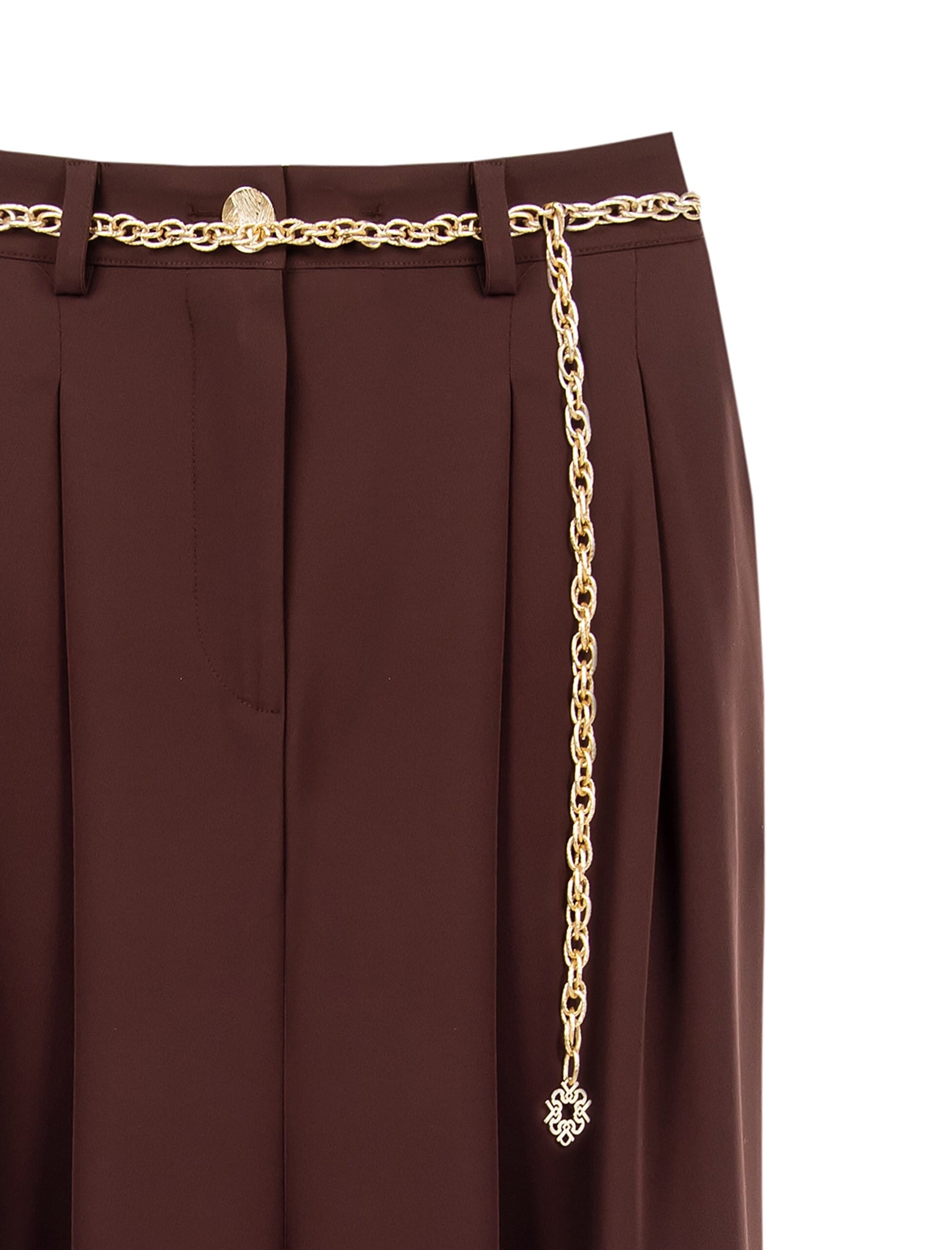 Fluid Fabric Long Skirt With Front Slit And Matching Chain Belt Rinascimento