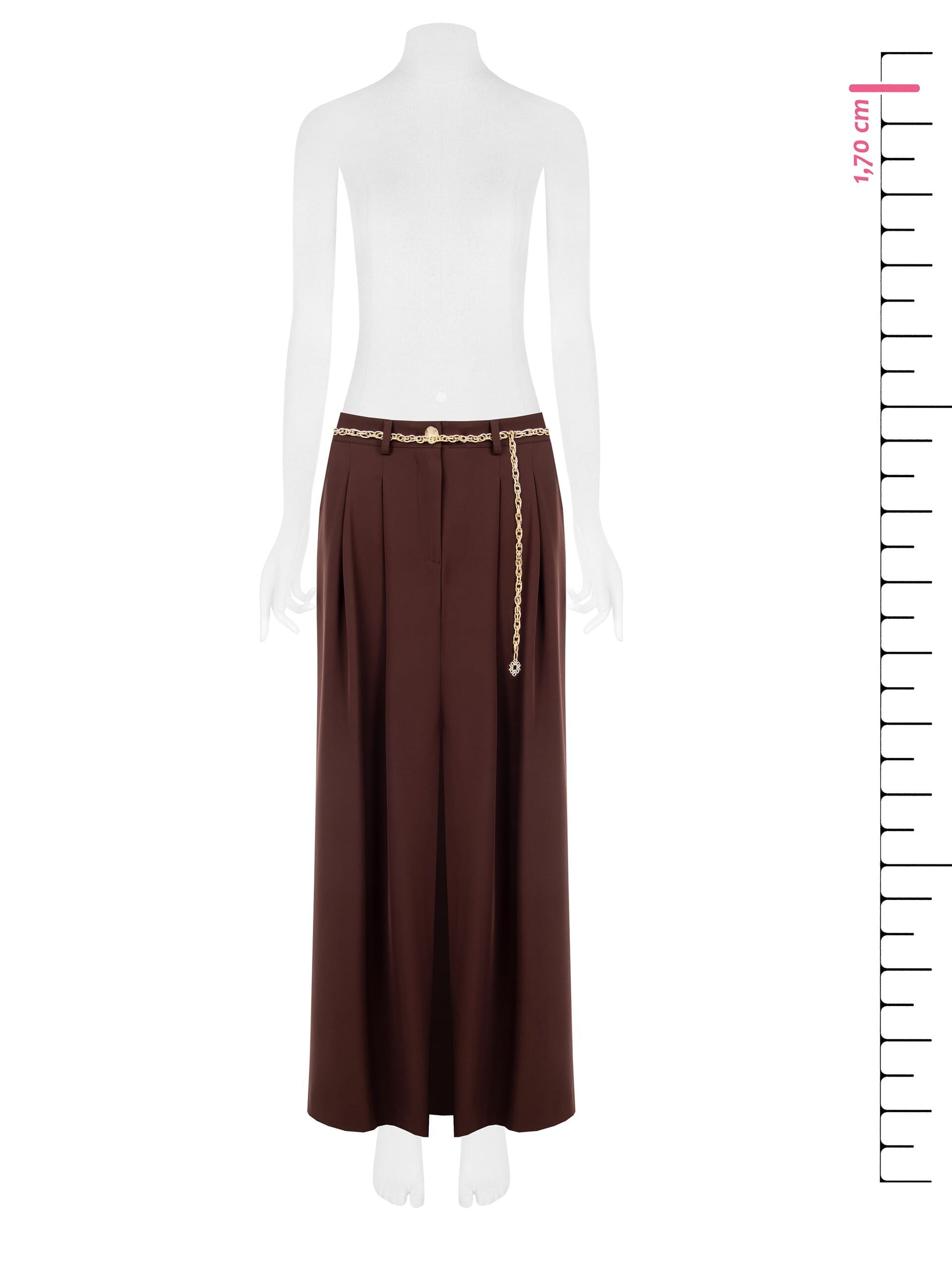Fluid Fabric Long Skirt With Front Slit And Matching Chain Belt Rinascimento