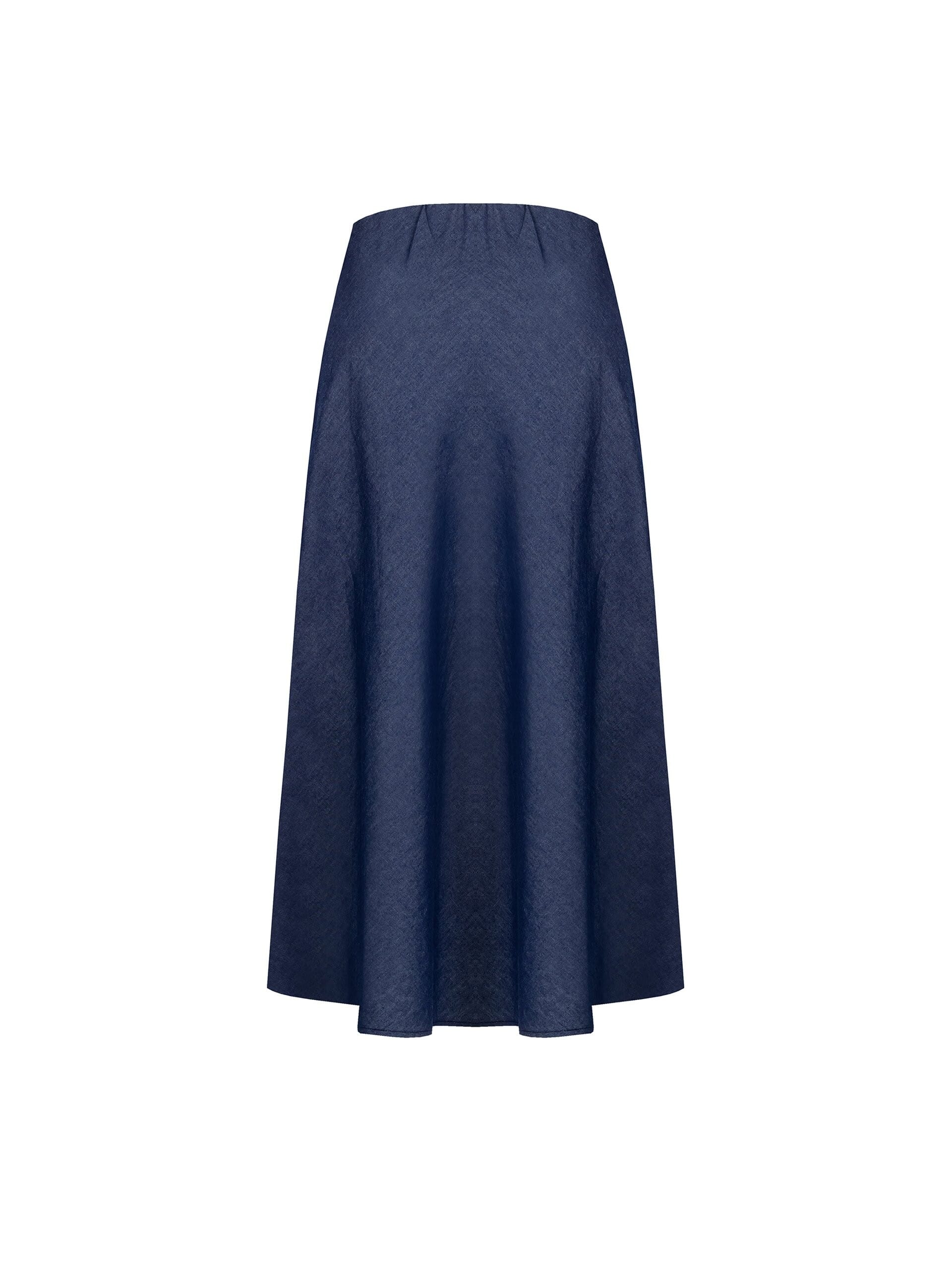 Gonna Lunga Svasata In Leggero Denim Con Targhetta Logo Rr Rinascimento