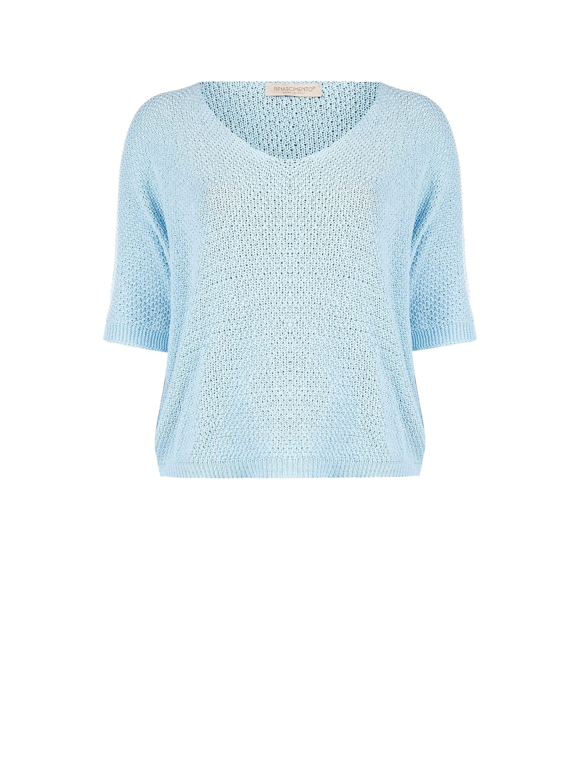 Rinascimento Curvy Wide Cotton Blend Honeycomb V-neck Sweater