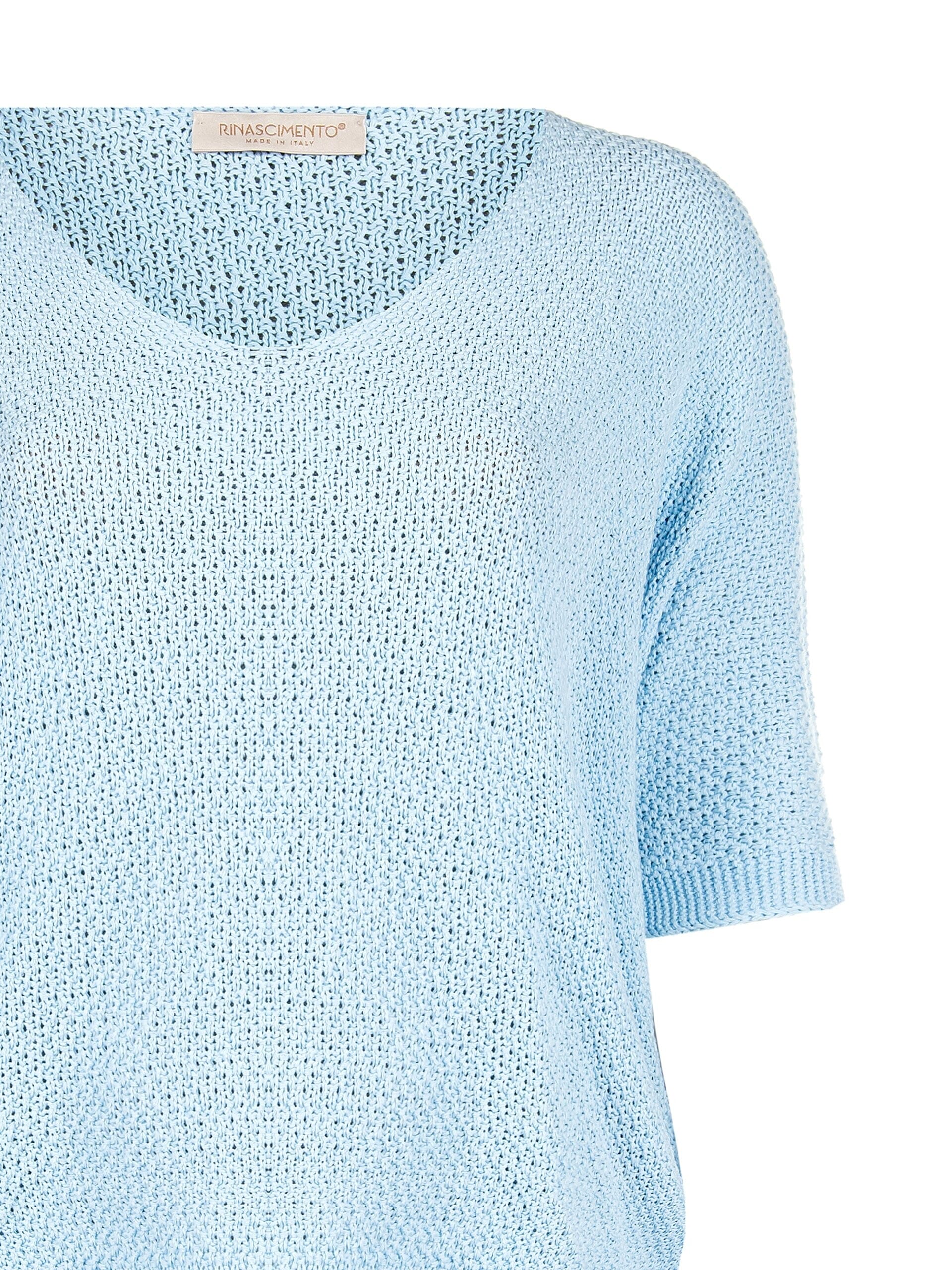 Rinascimento Curvy Wide Cotton Blend Honeycomb V-neck Sweater