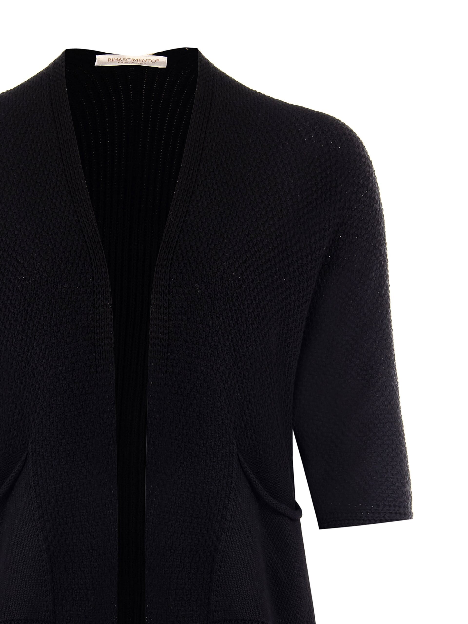 Rinascimento Curvy Open Cardigan In Cotton Blend Woven And Perforated Knit With Pockets