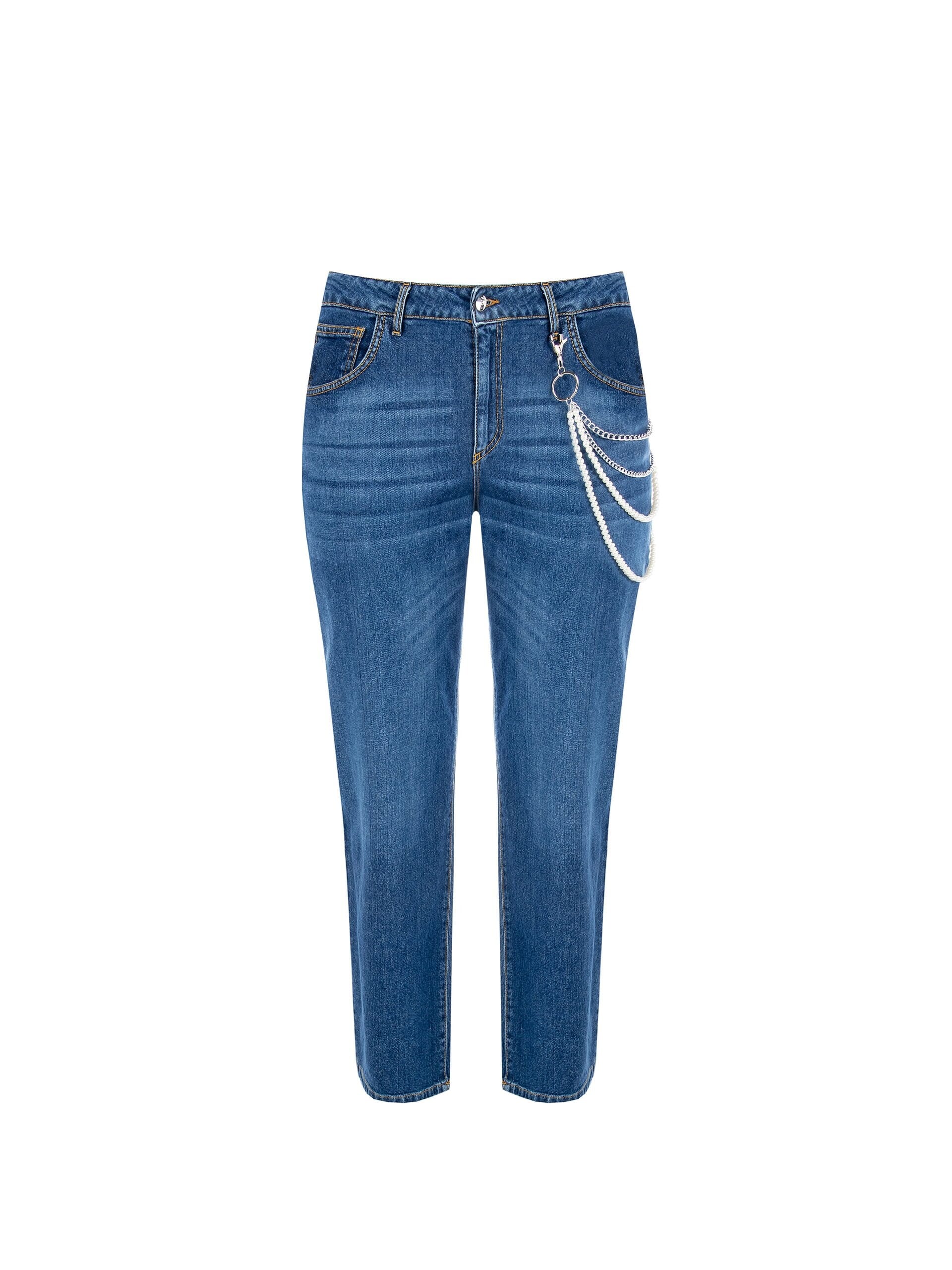 Rinascimento Curvy Straight Jeans With Removable Pearl Chain