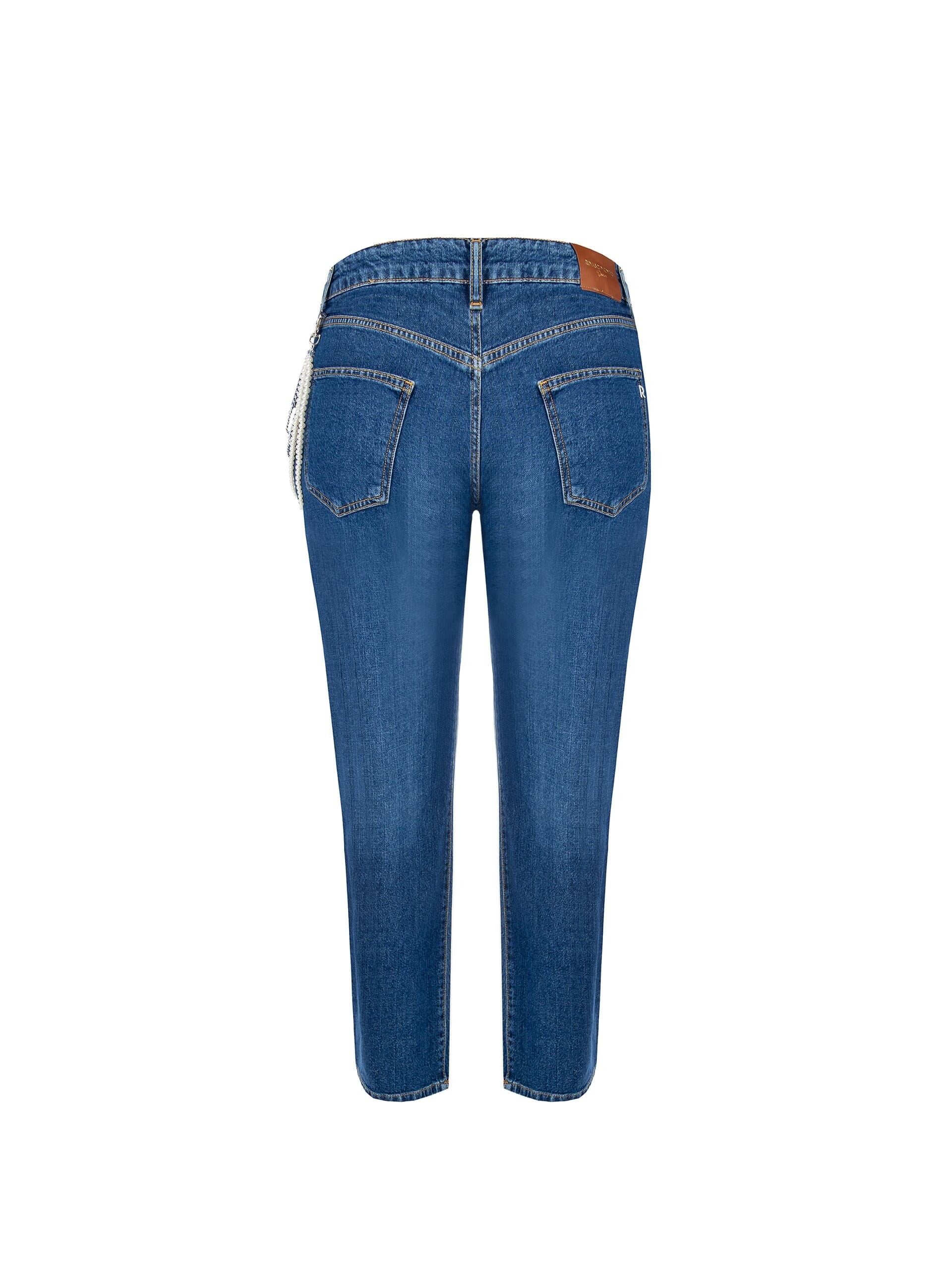 Rinascimento Curvy Straight Jeans With Removable Pearl Chain
